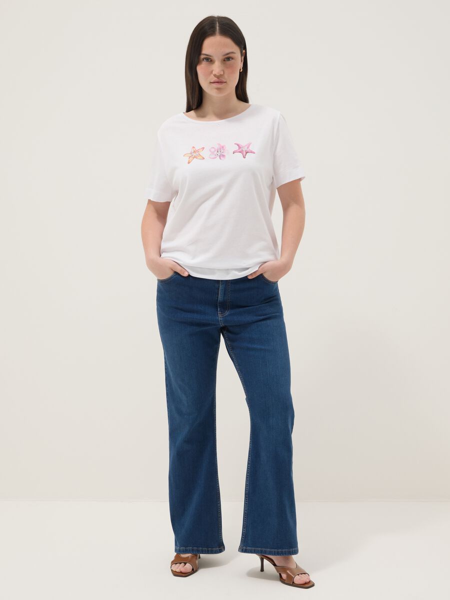 White pure cotton T-shirt with printed design, regular fit_1