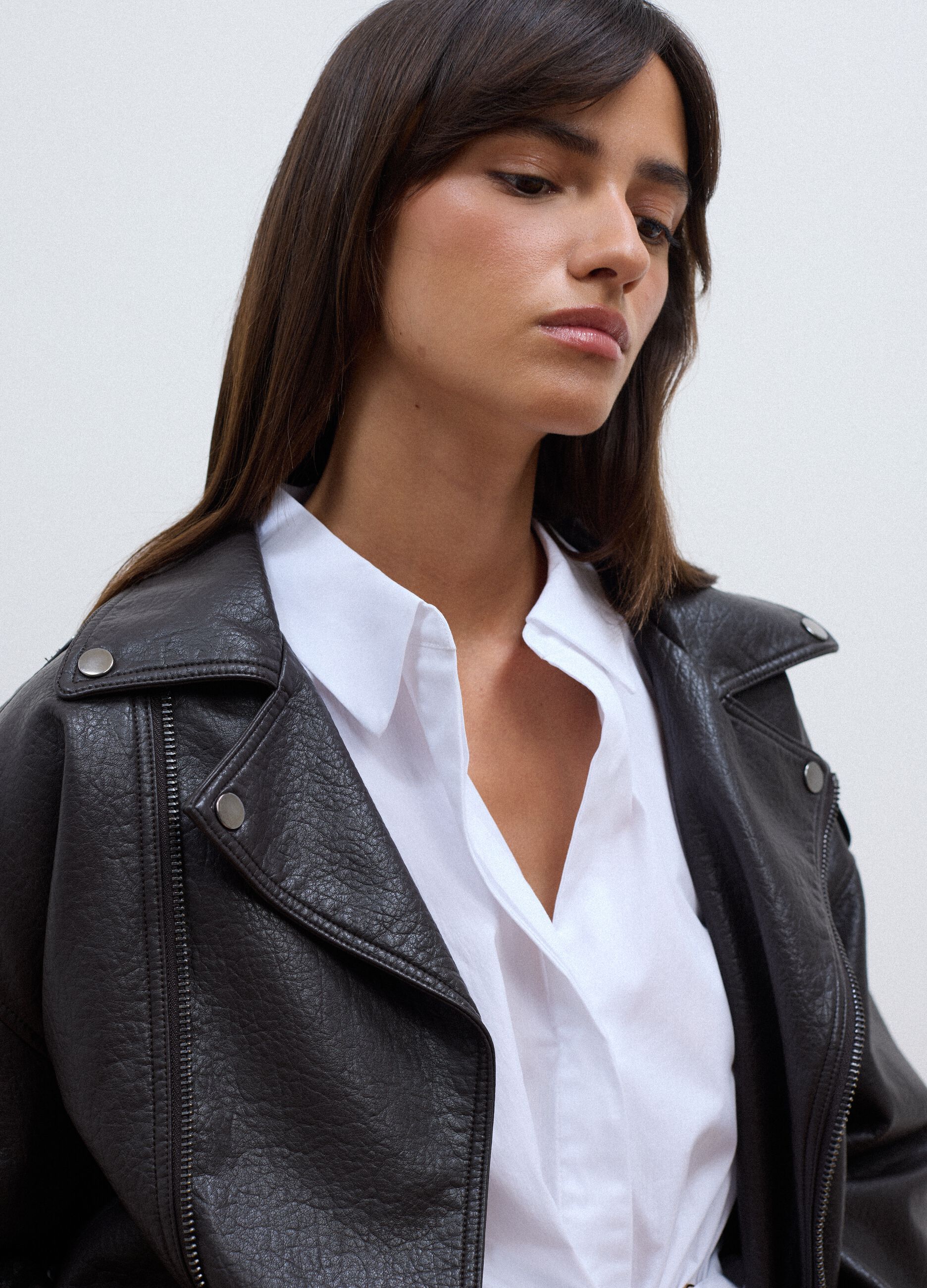 Brown biker jacket in viscose blend