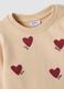 Beige pure cotton crew-neck sweatshirt with heart print for baby girl_2