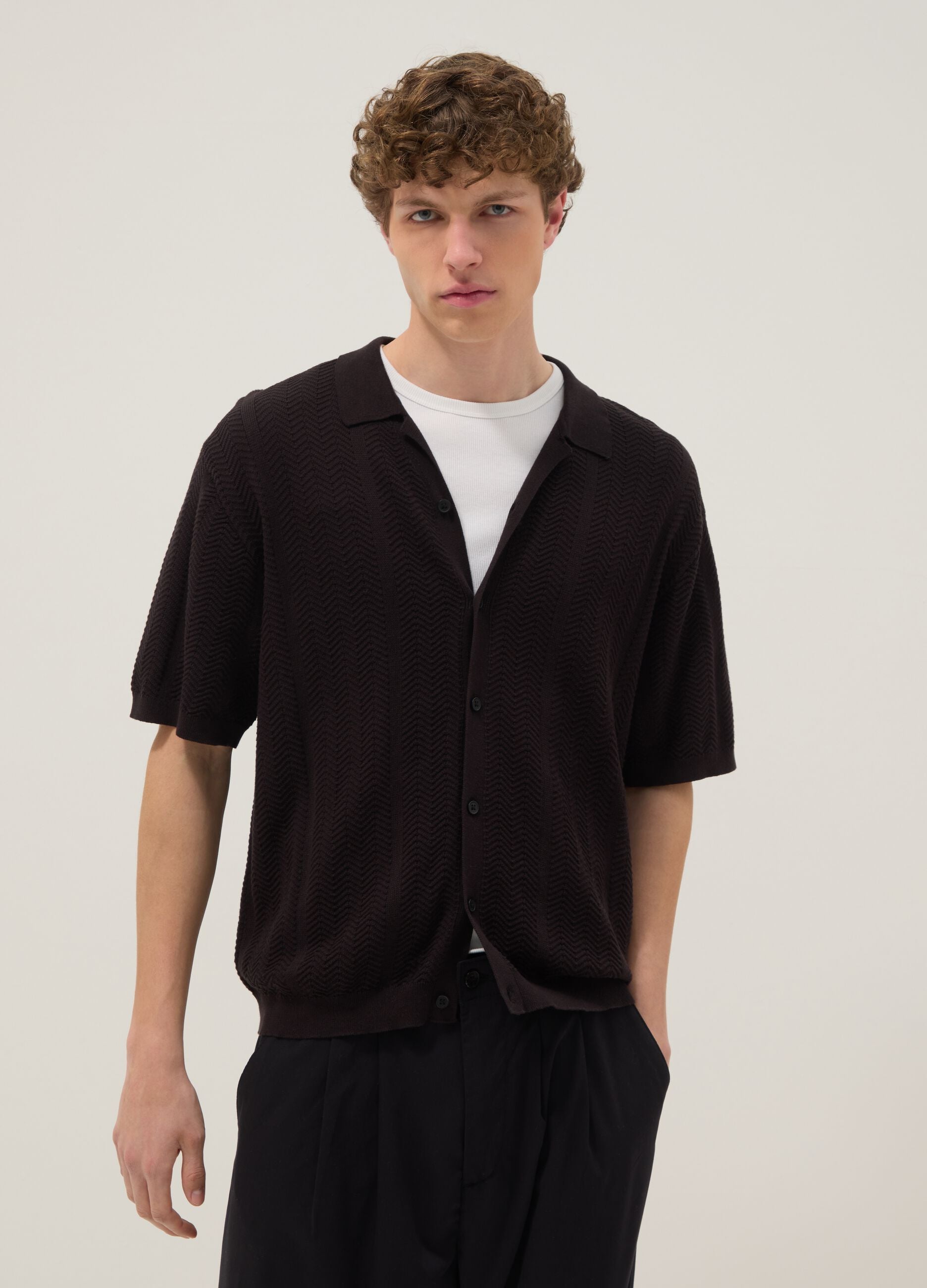 Black pure cotton short-sleeve oversized shirt
