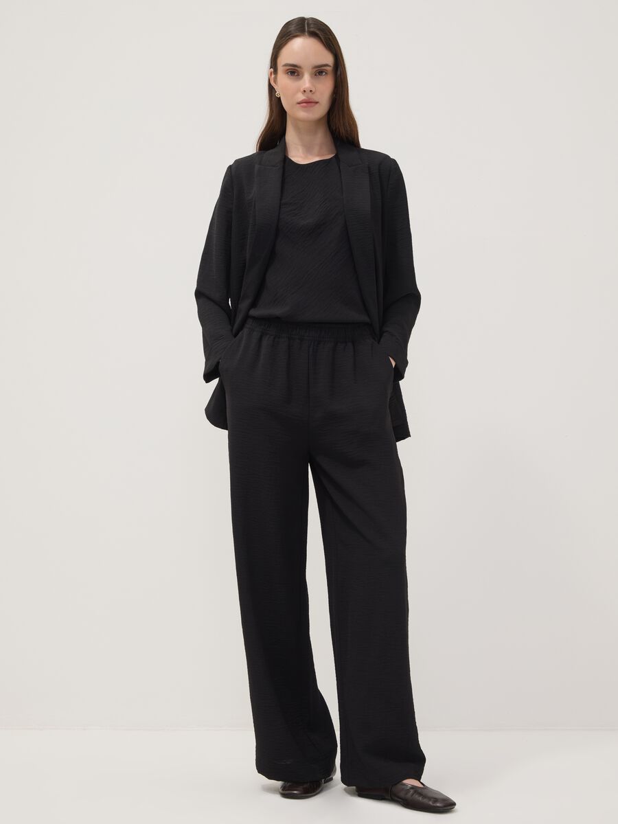 Black wide-leg trousers with elasticated waist_0