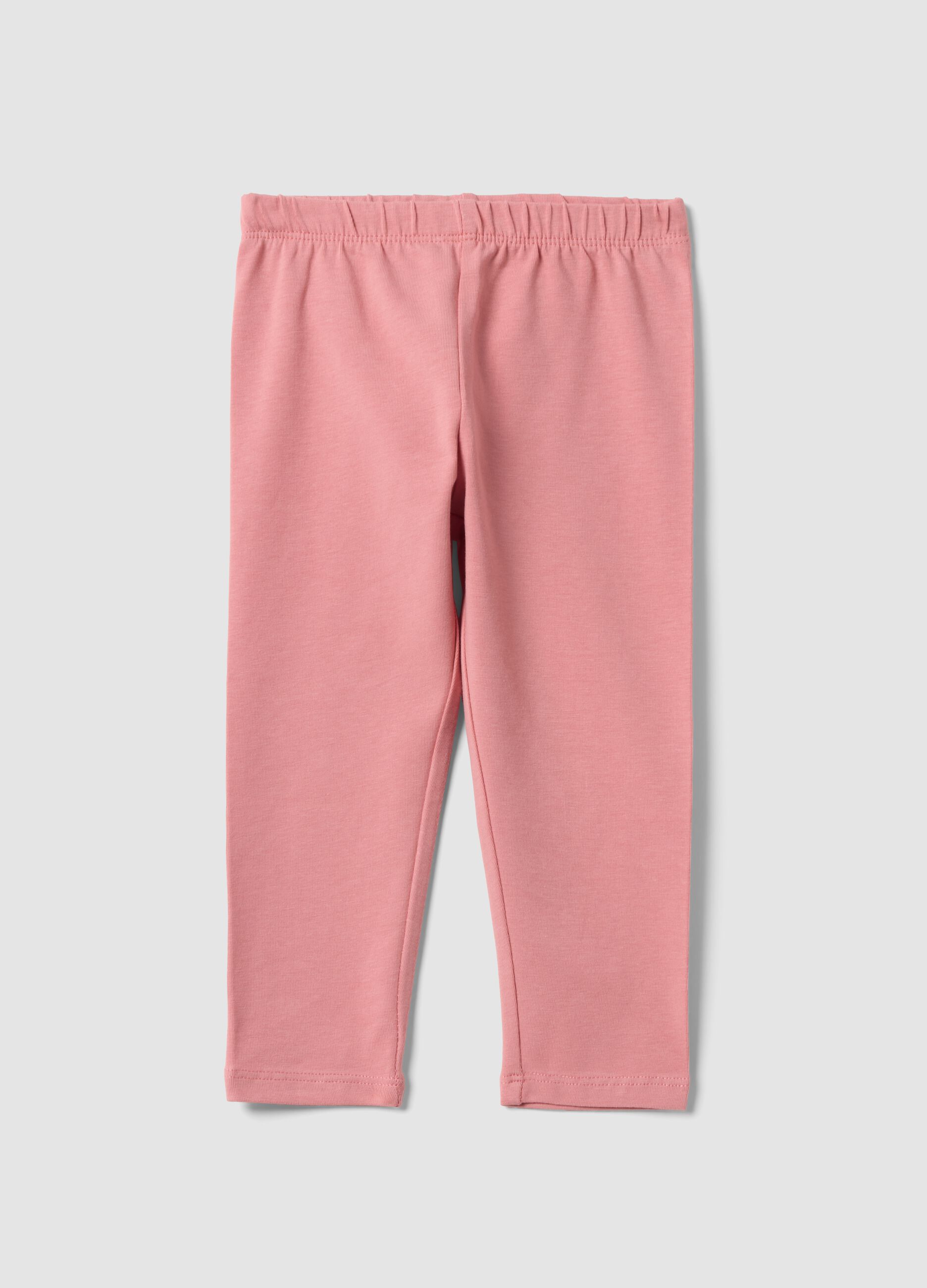 Pink slim-fit stretch organic cotton leggings for baby girl