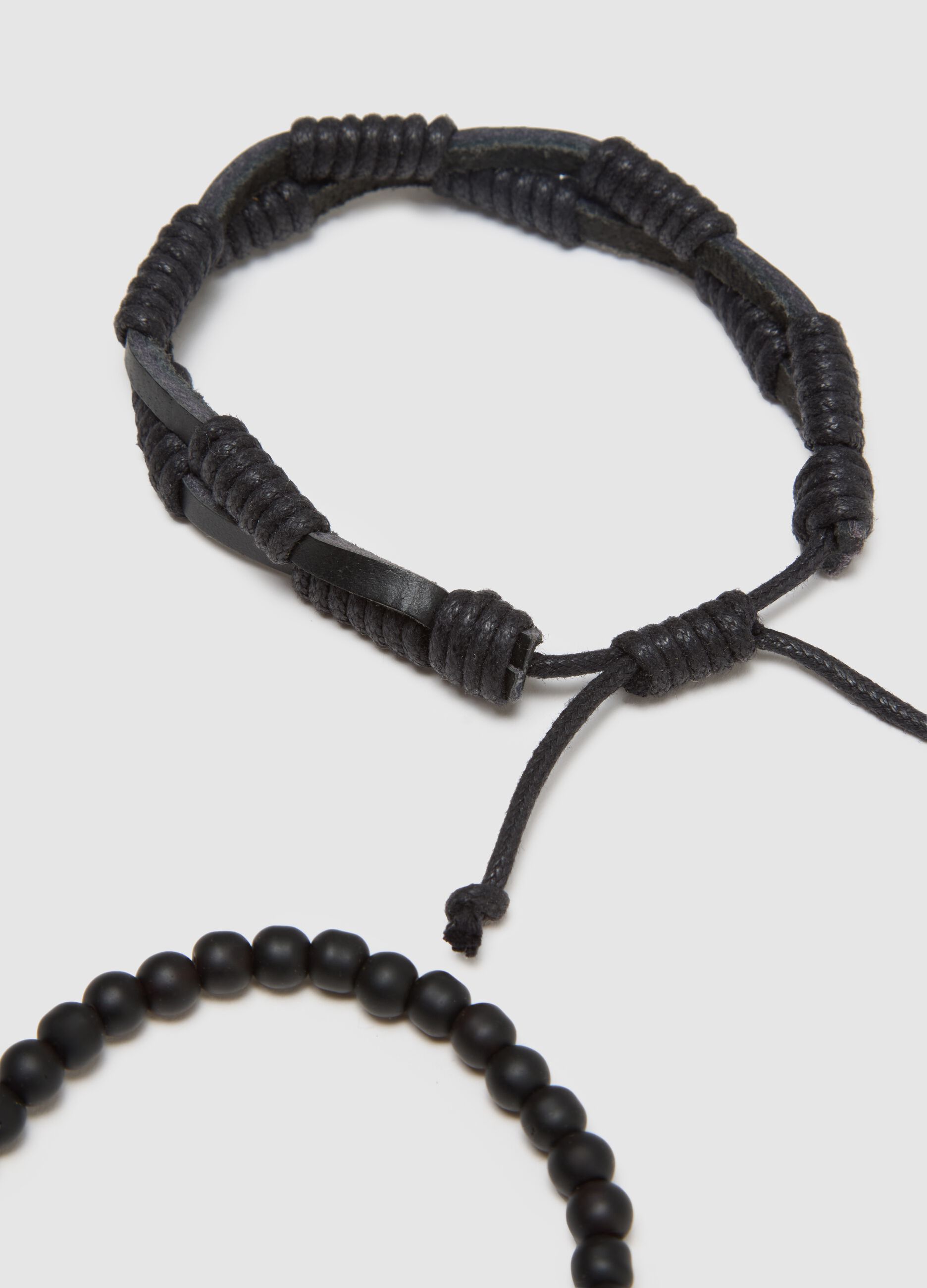 Black Genuine Leather Bracelet Twin Pack