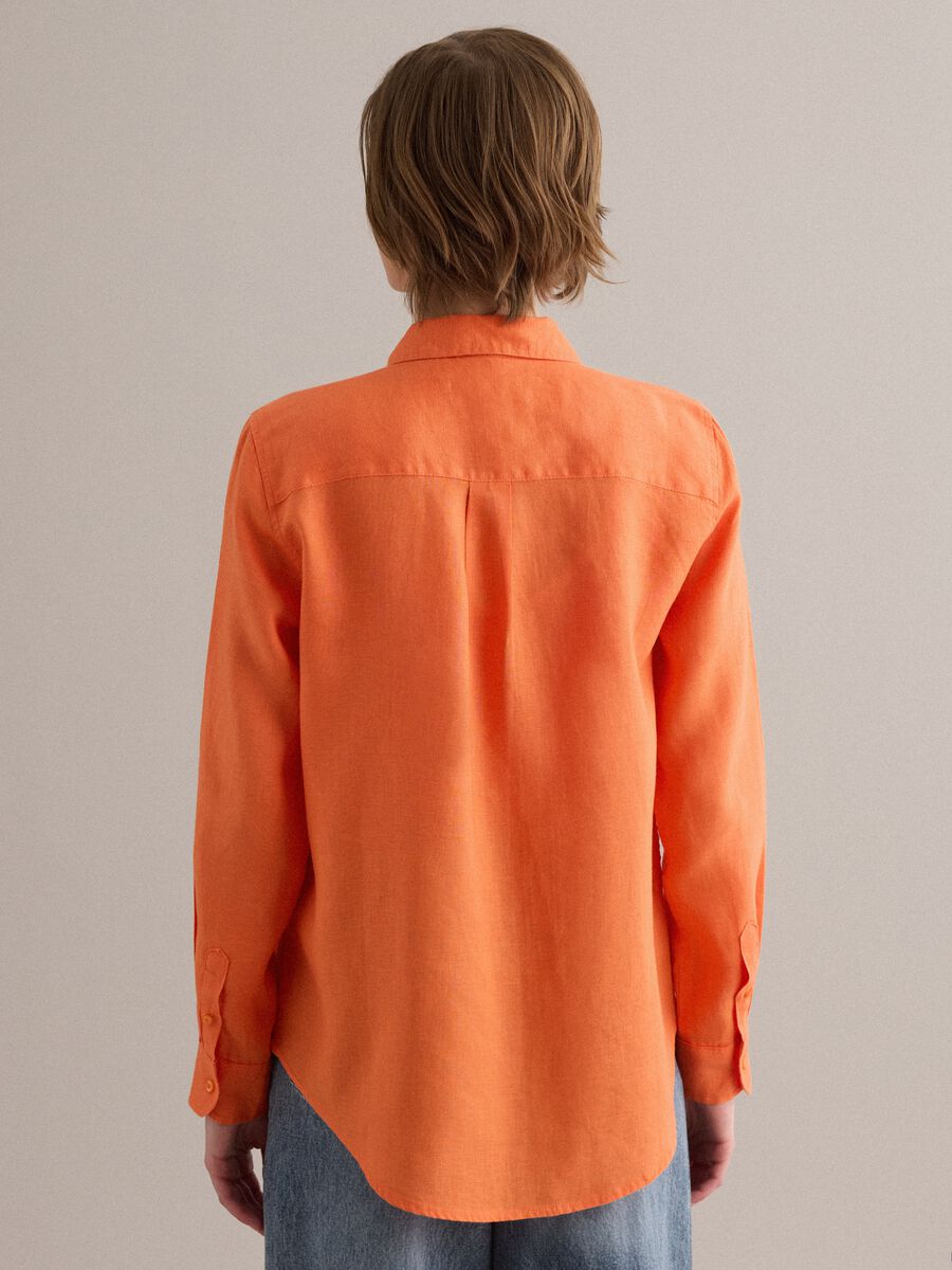 Orange pure linen regular fit shirt_4