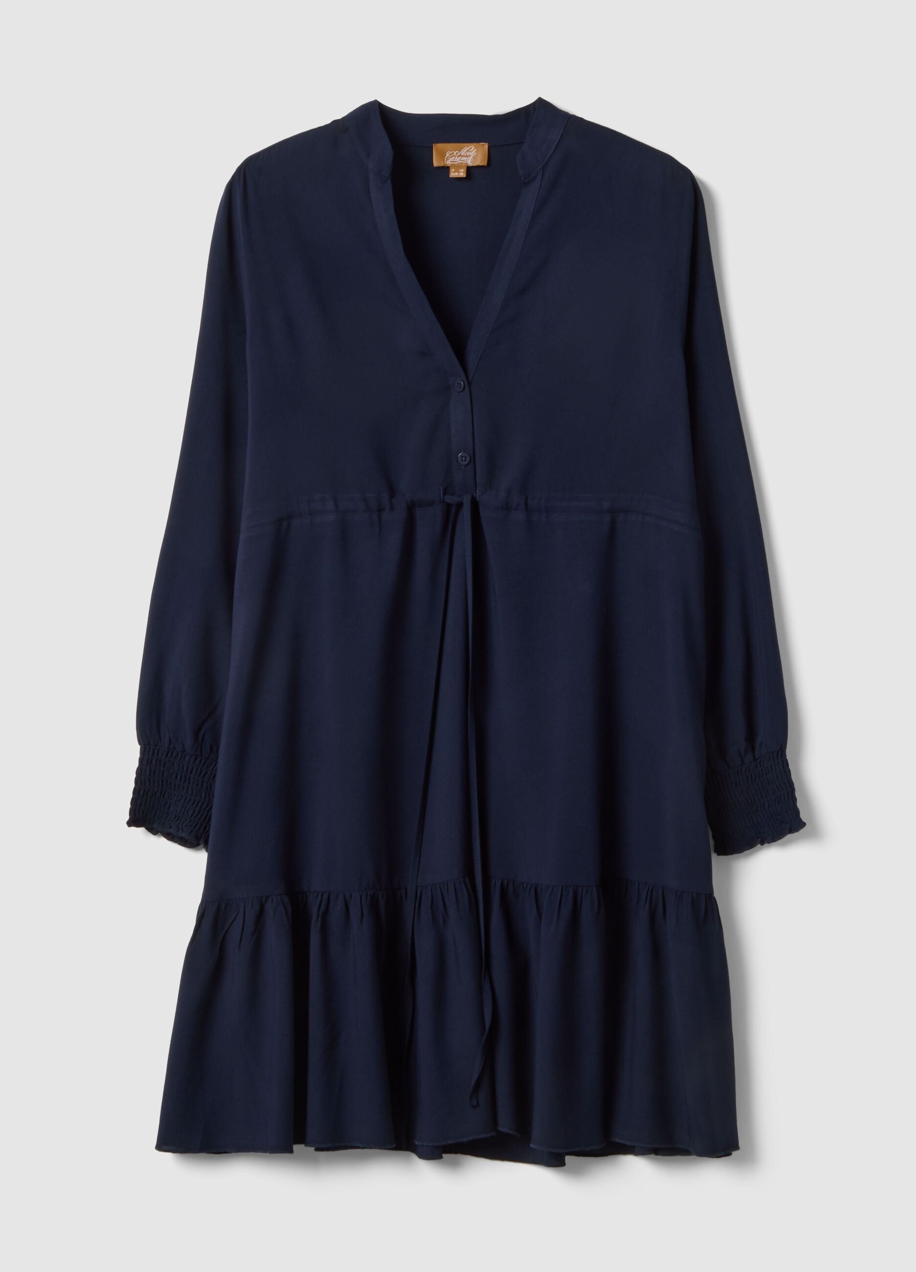 Maternity Blue Dress in Pure Viscose with Mandarin Collar