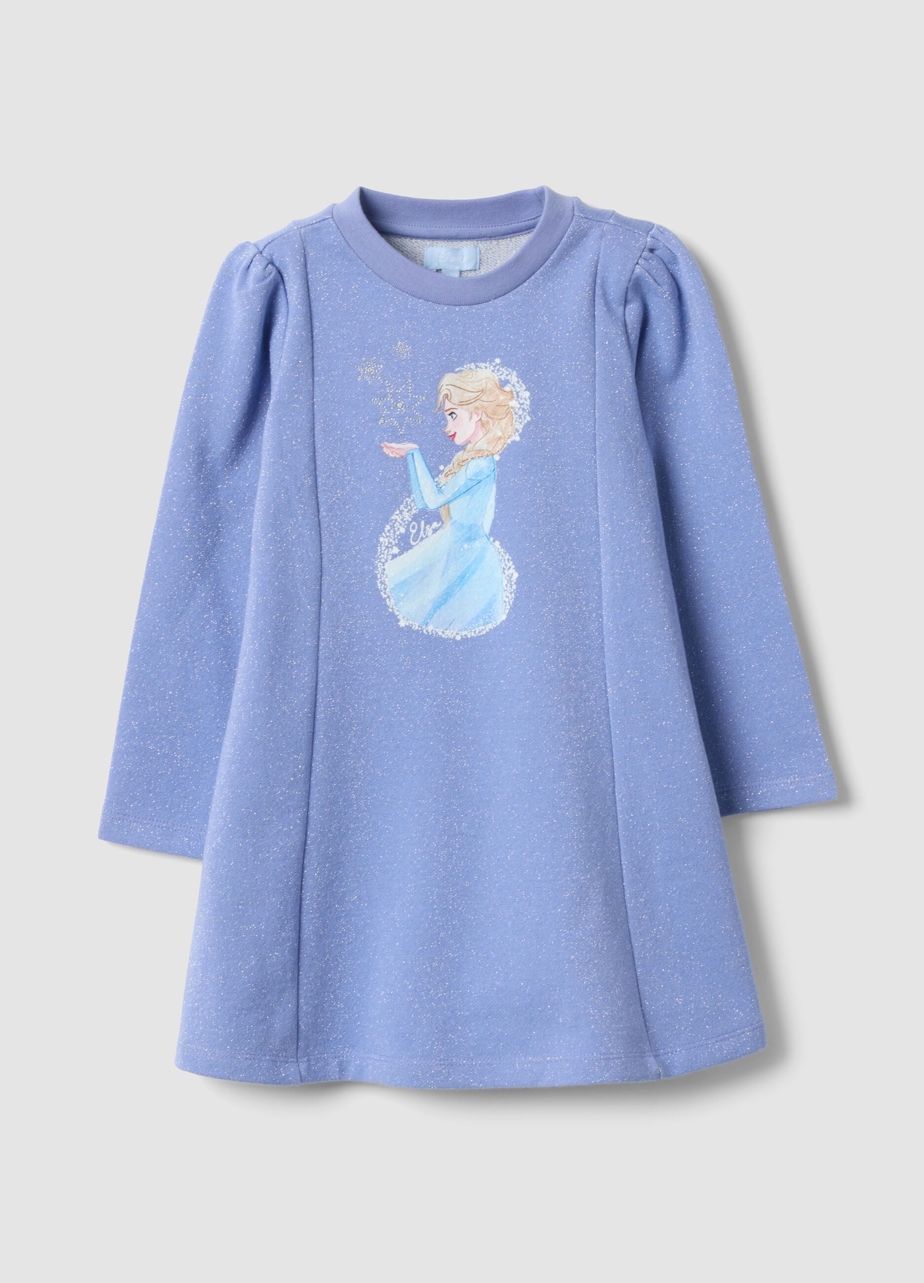 Purple cotton-blend dress with Frozen print and glitter for girls