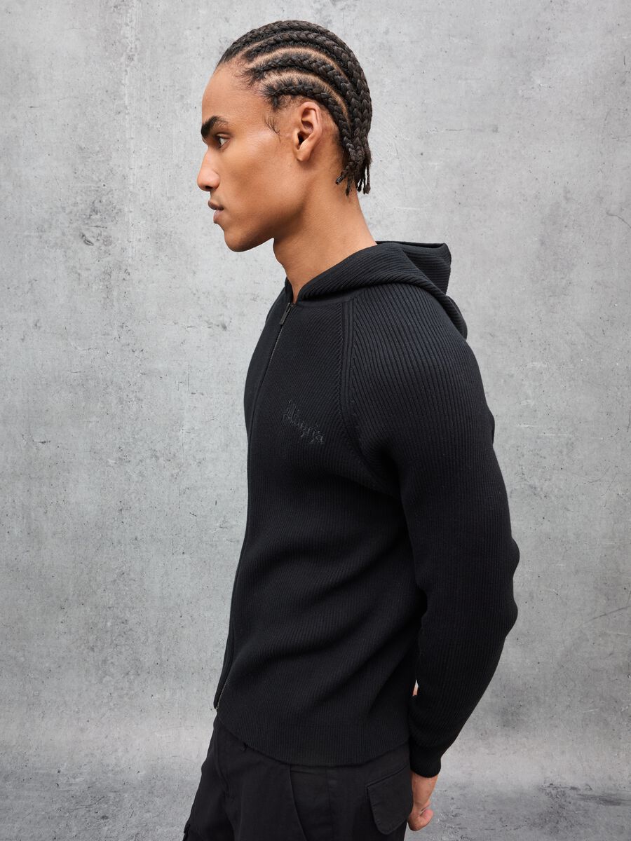 Black Ribbed Knit Hoodie_2