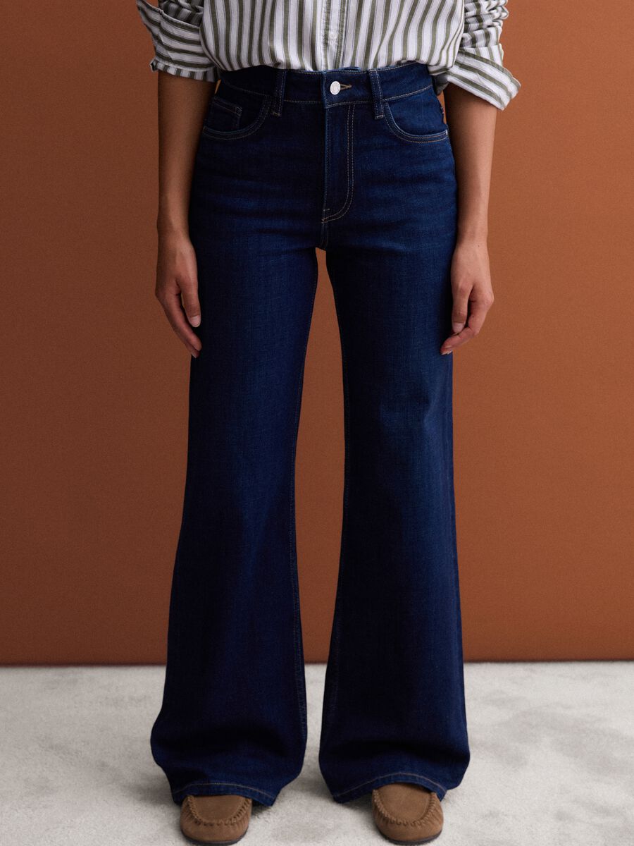 Blue stretch cotton wide-leg jeans_1