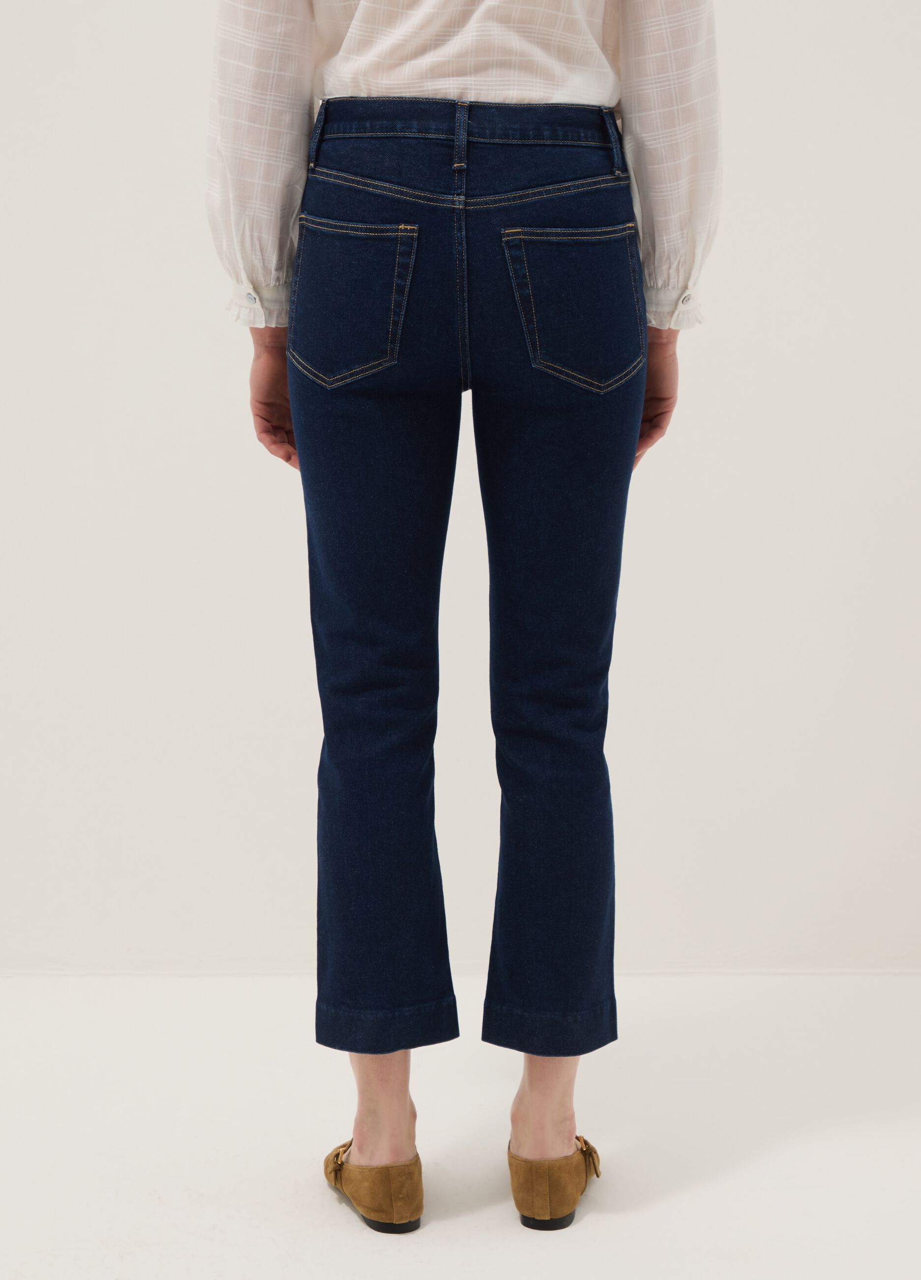 Stretch Cotton Denim Blue Bootcut Jeans