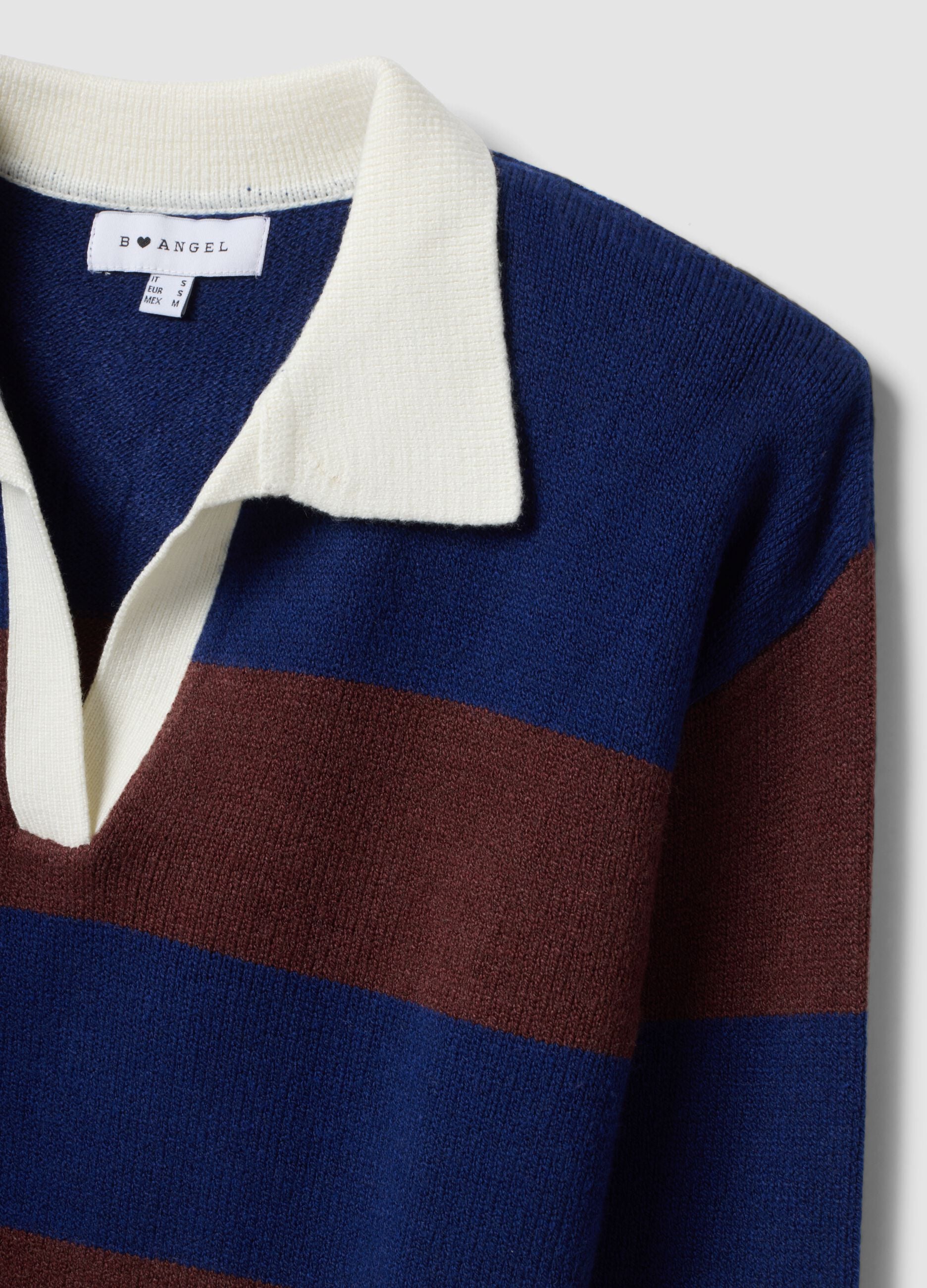 Blue striped viscose-blend polo-collar jumper, regular fit