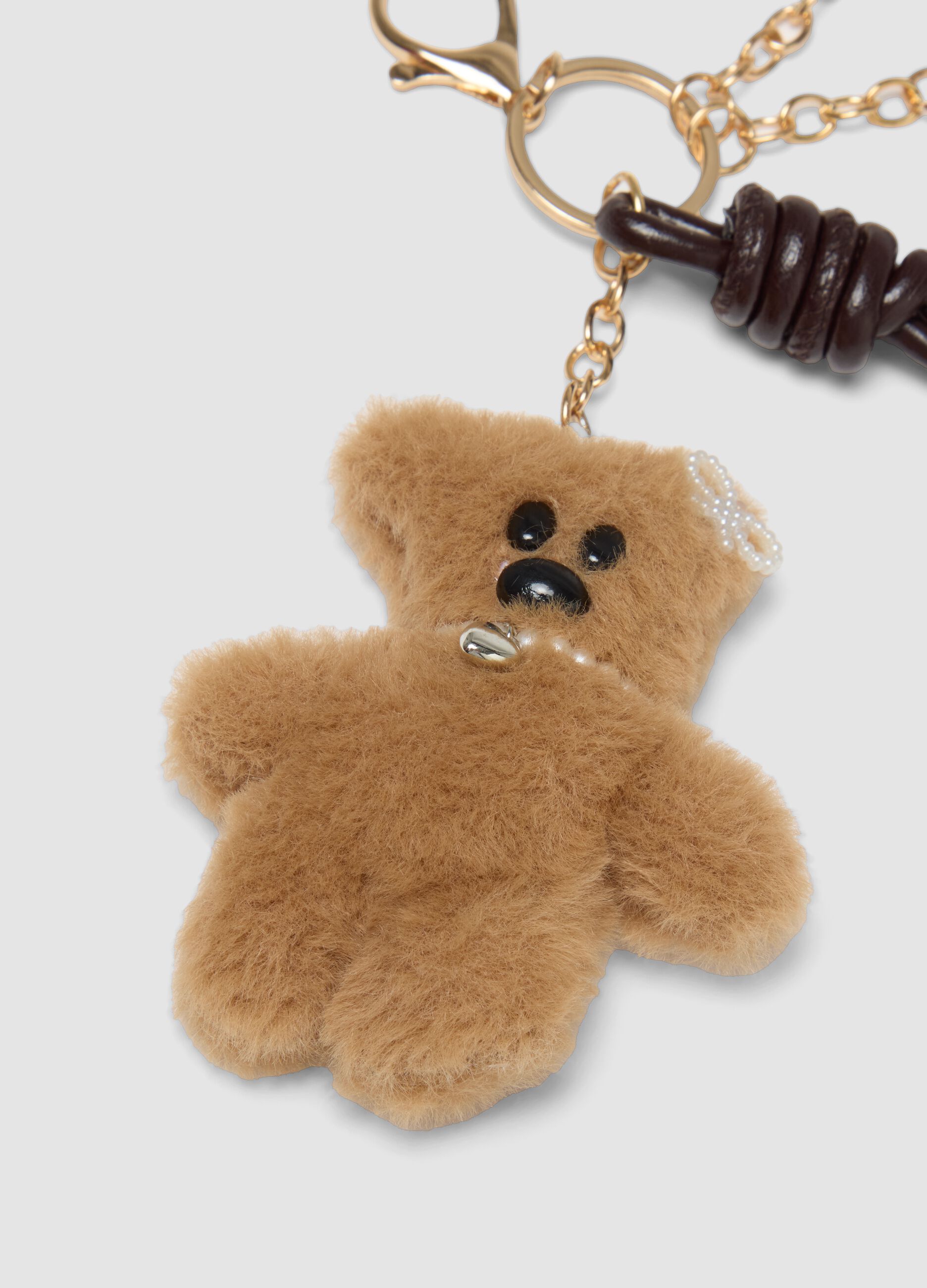 Brown keyring with teddy bear and charms