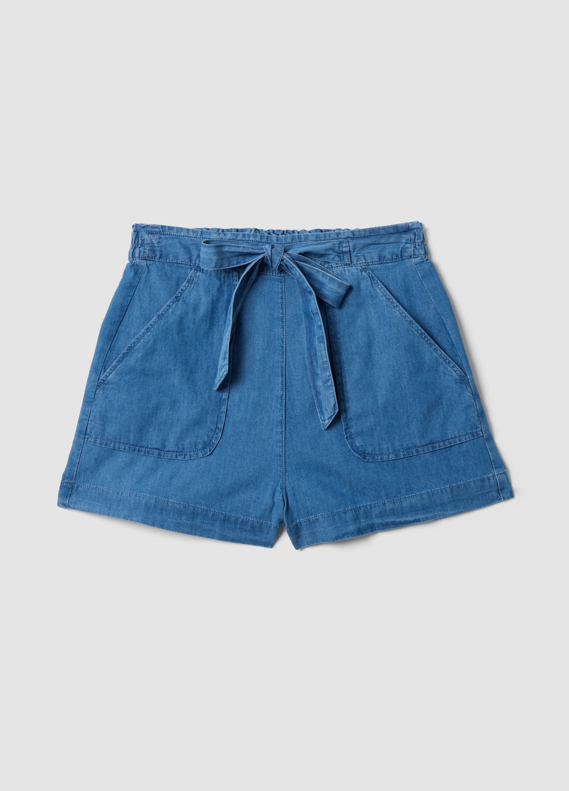 Light blue pure cotton denim shorts with elasticated waist, regular fit