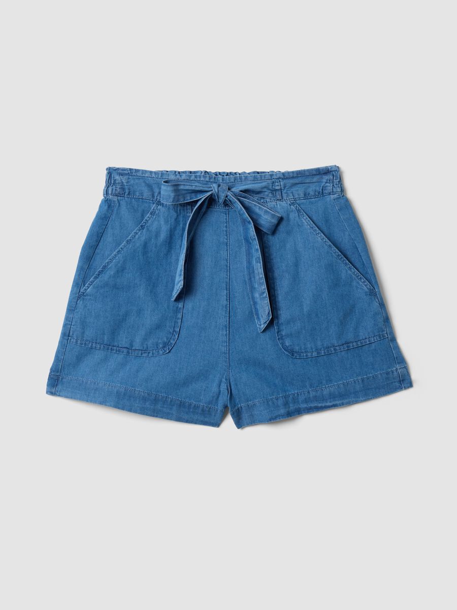 Light blue pure cotton denim shorts with elasticated waist, regular fit_4