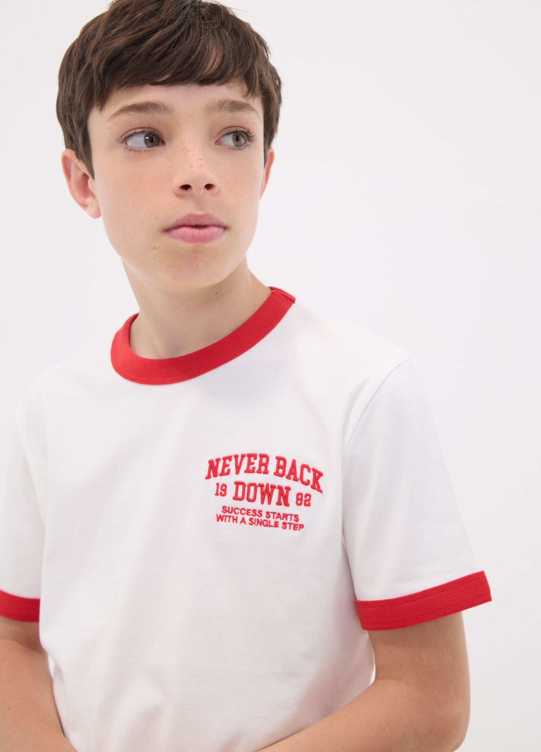 White pure organic cotton T-shirt with print, relaxed fit, for boys