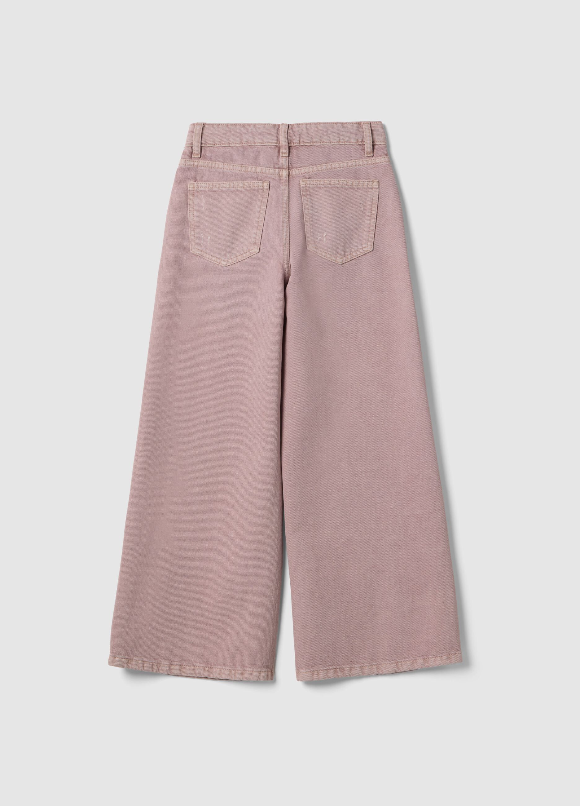 Girls' super wide leg jeans in pure pink cotton denim