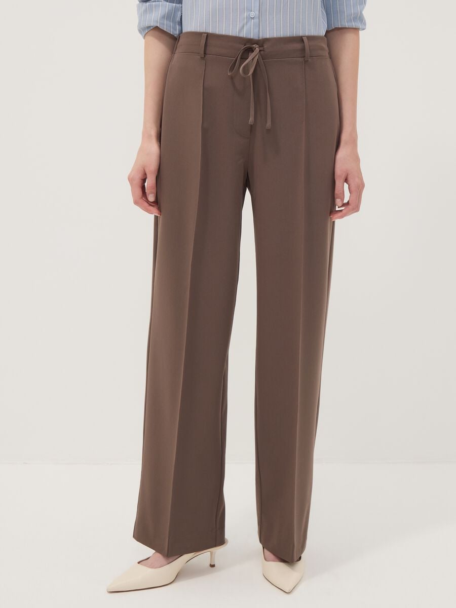 Brown stretch-viscose straight-fit trousers_1