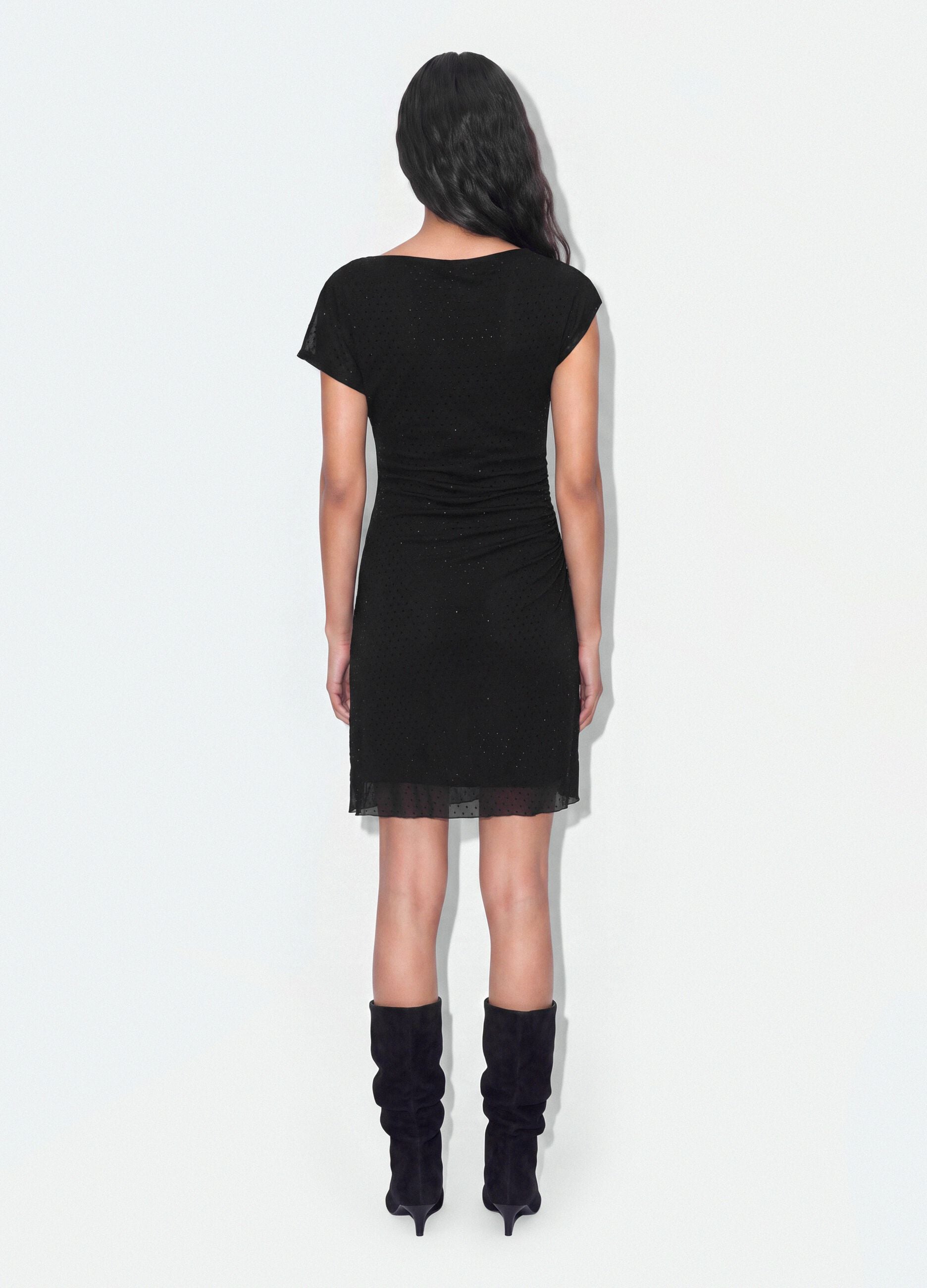 Black stretch dress with draped detail, regular fit