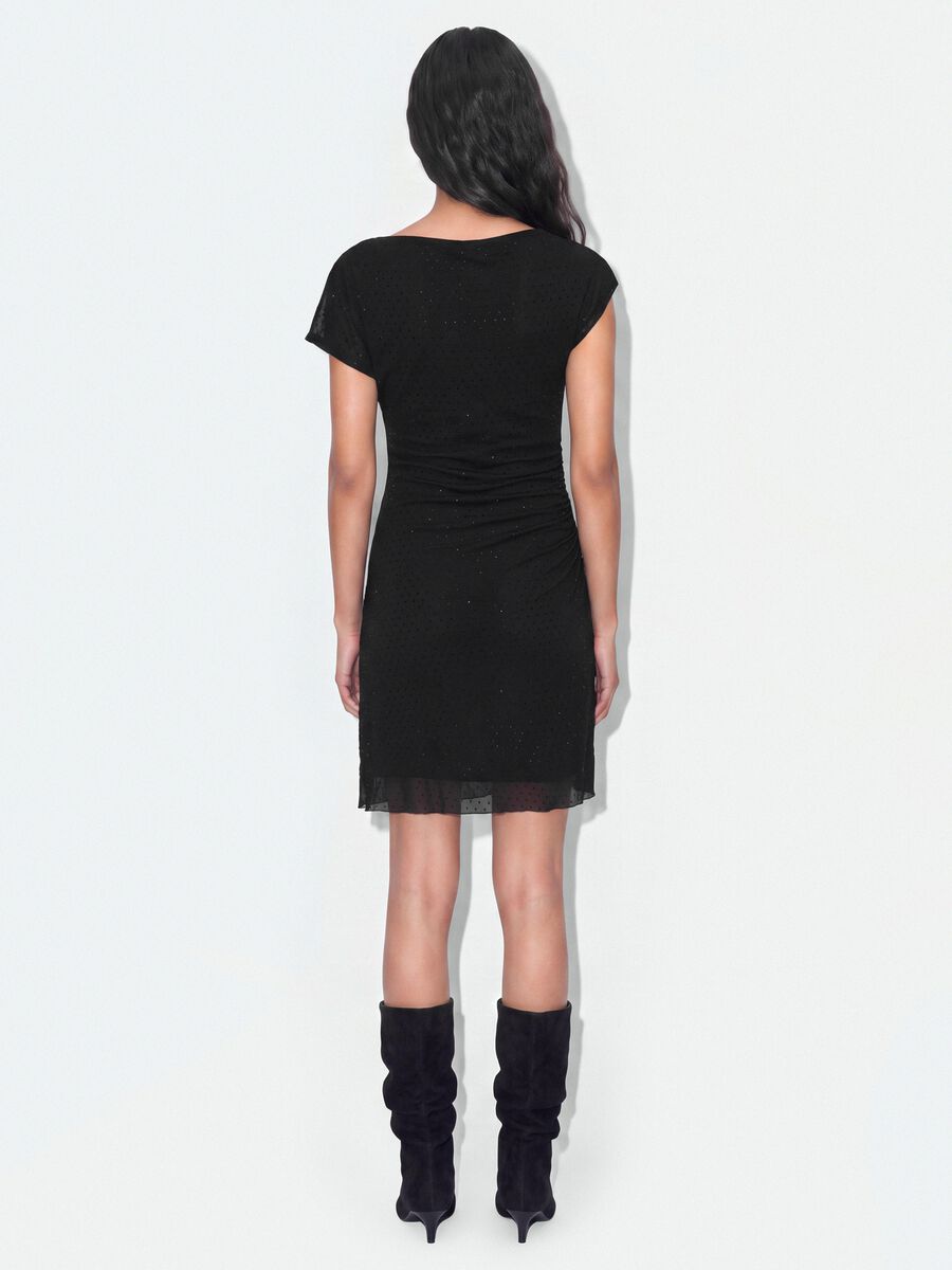 Black stretch dress with draped detail, regular fit_3