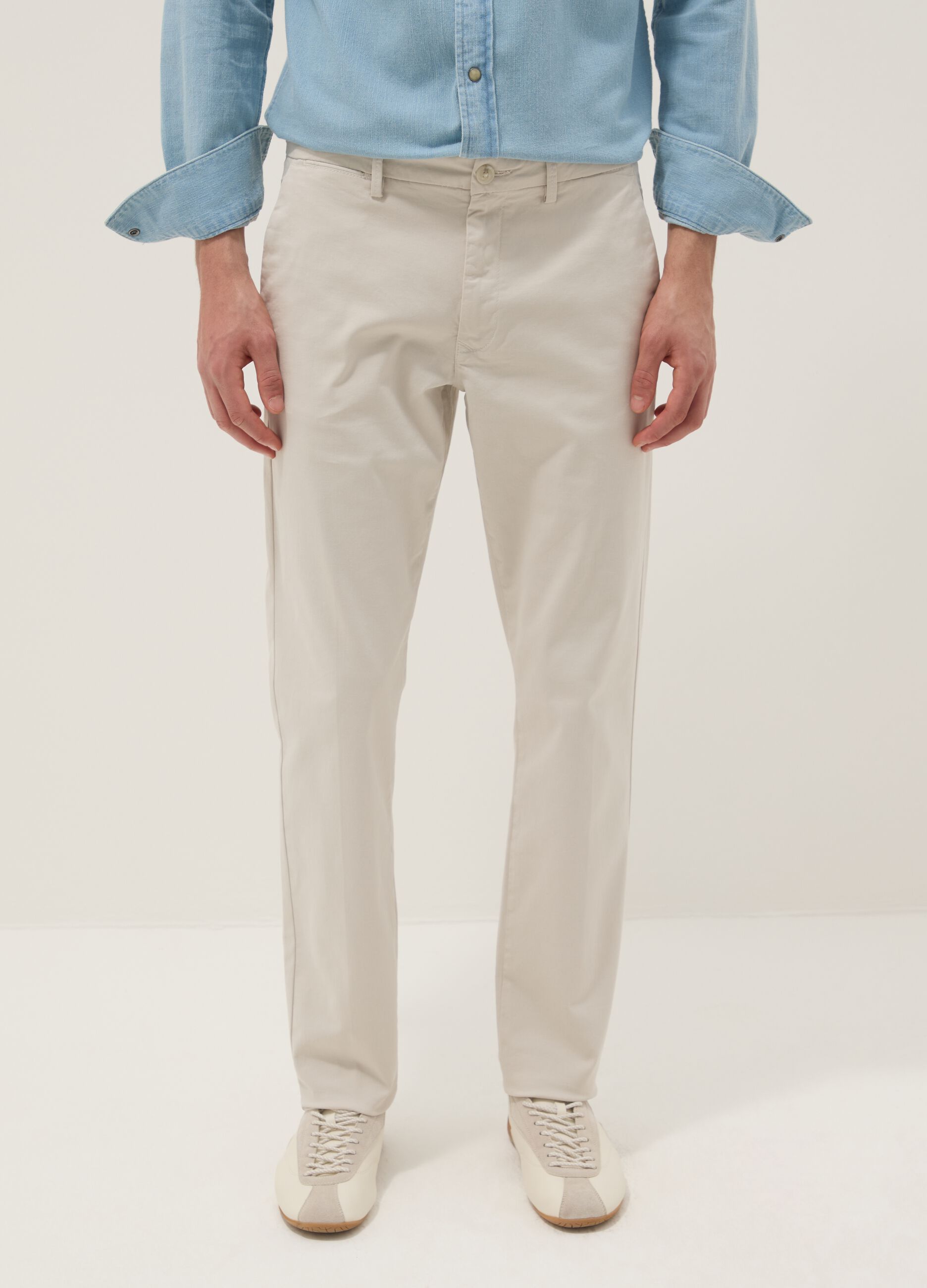 White slim-fit stretch cotton chino trousers