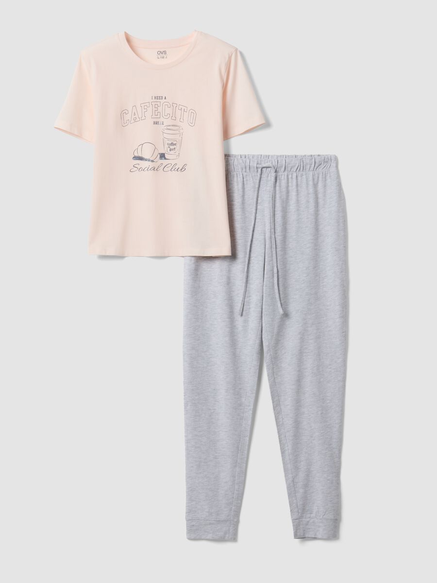 Pink pure organic cotton pyjamas with grey regular-fit bottoms_4