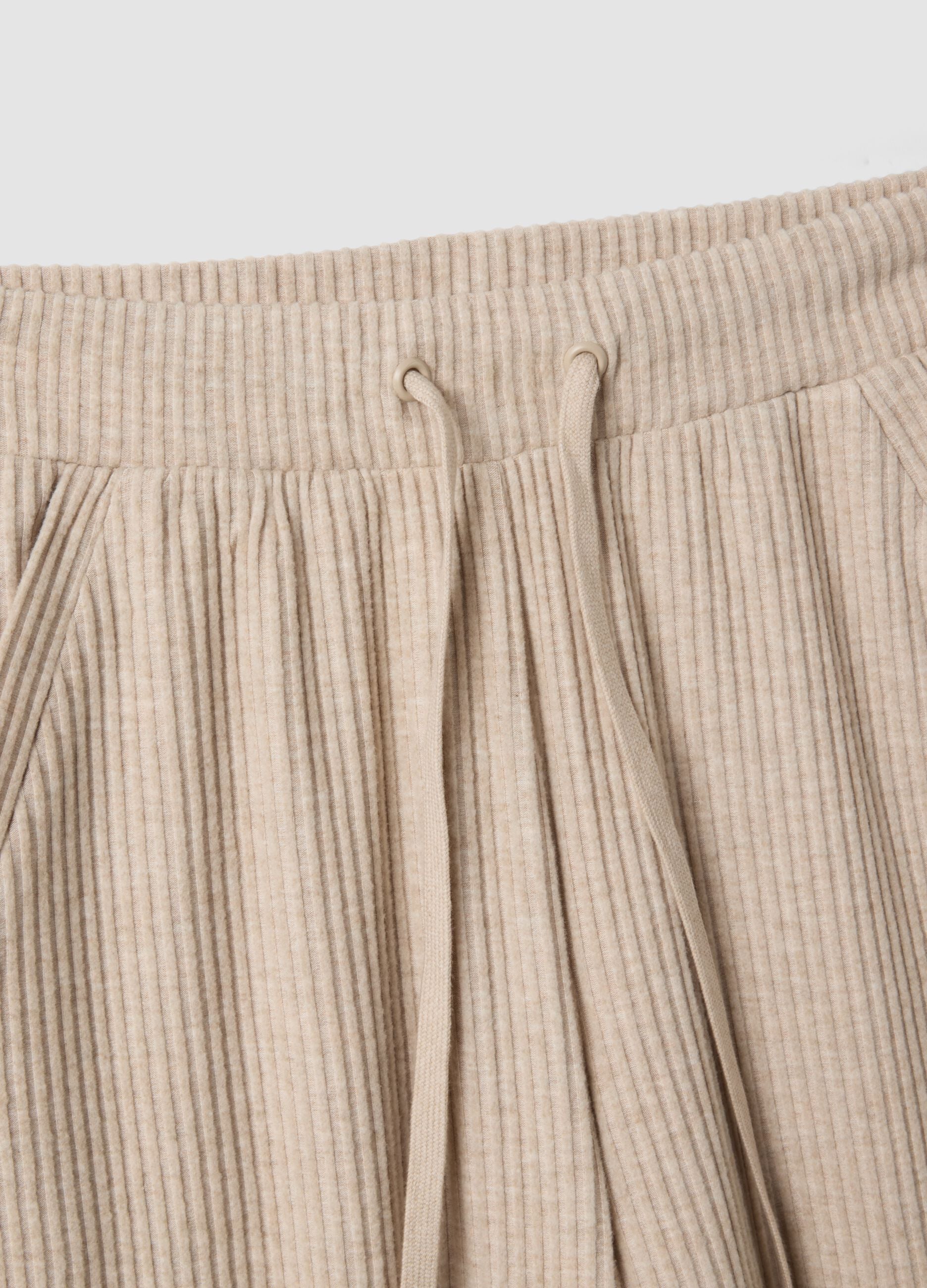 Beige ribbed stretch viscose straight-fit trousers