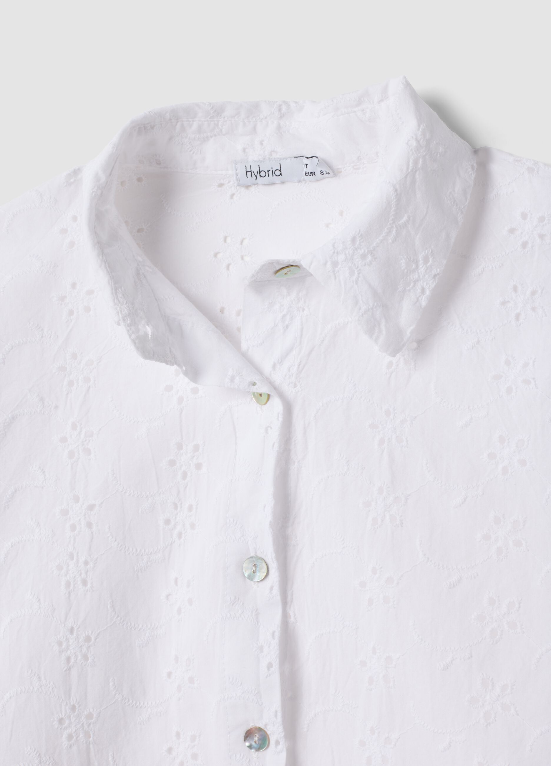 White broderie cotton shirt, regular fit