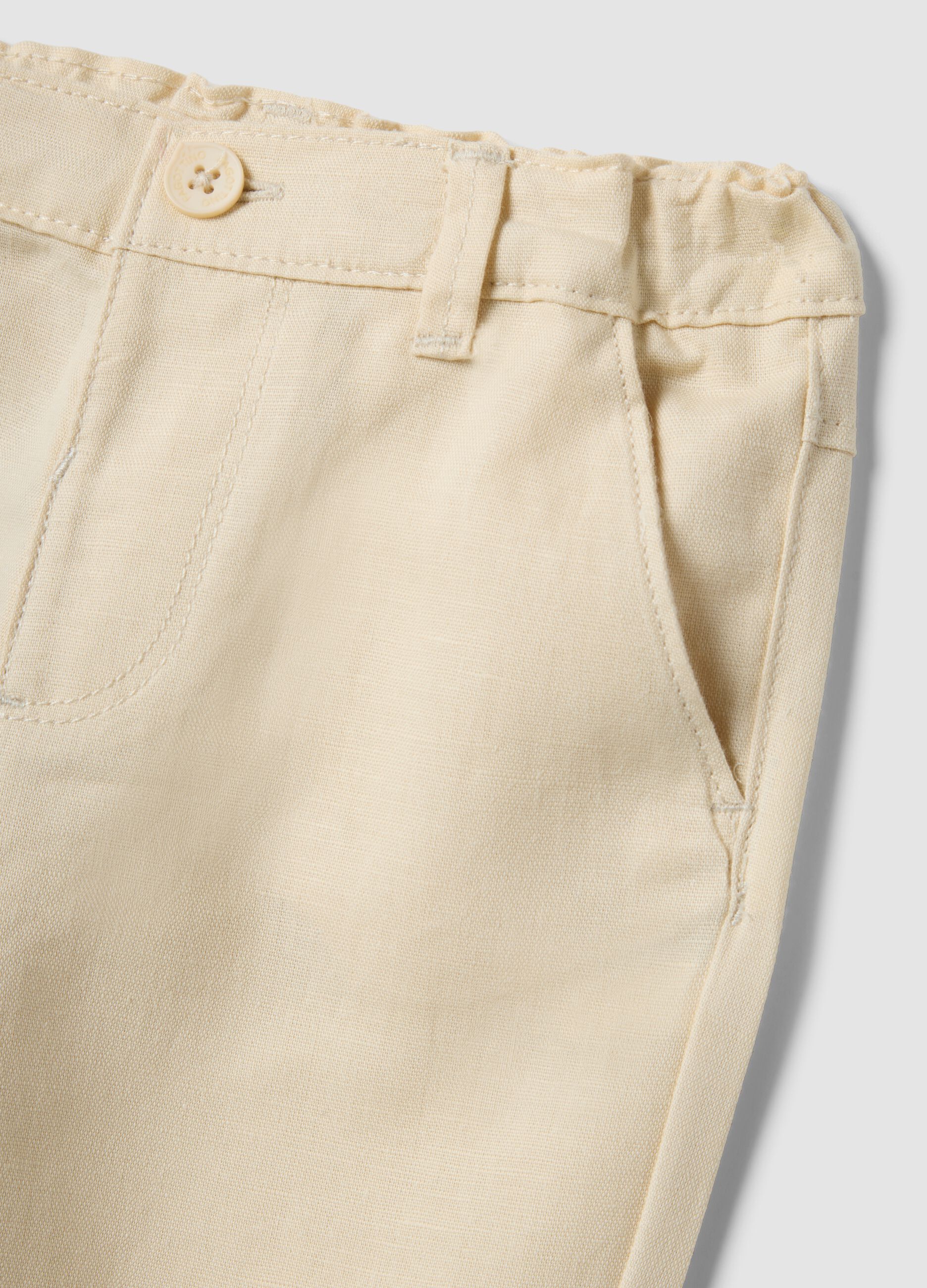 Beige linen and cotton blend chino trousers for toddler with regular fit