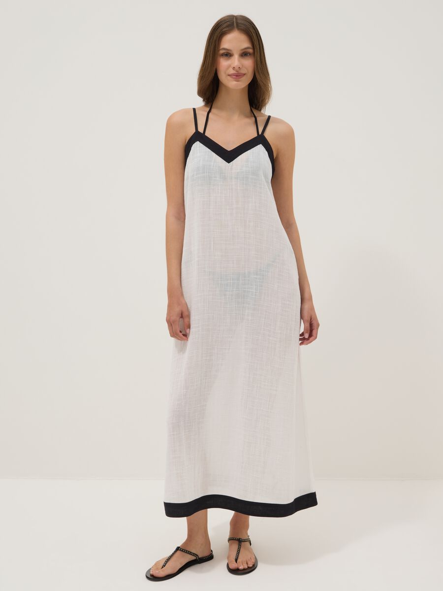 Long white cotton-viscose blend beach cover-up_0