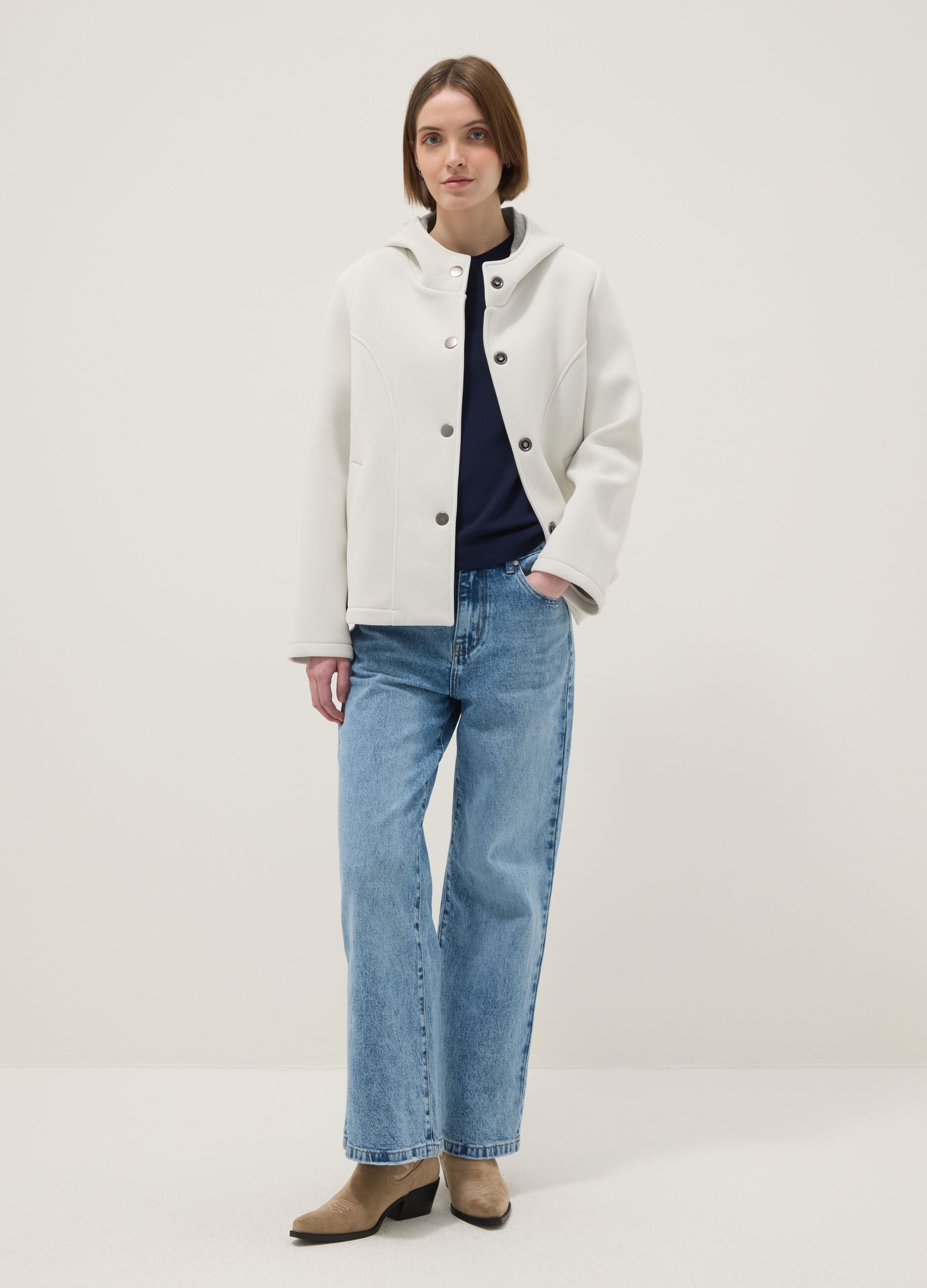 White regular fit jacket with hood and buttons