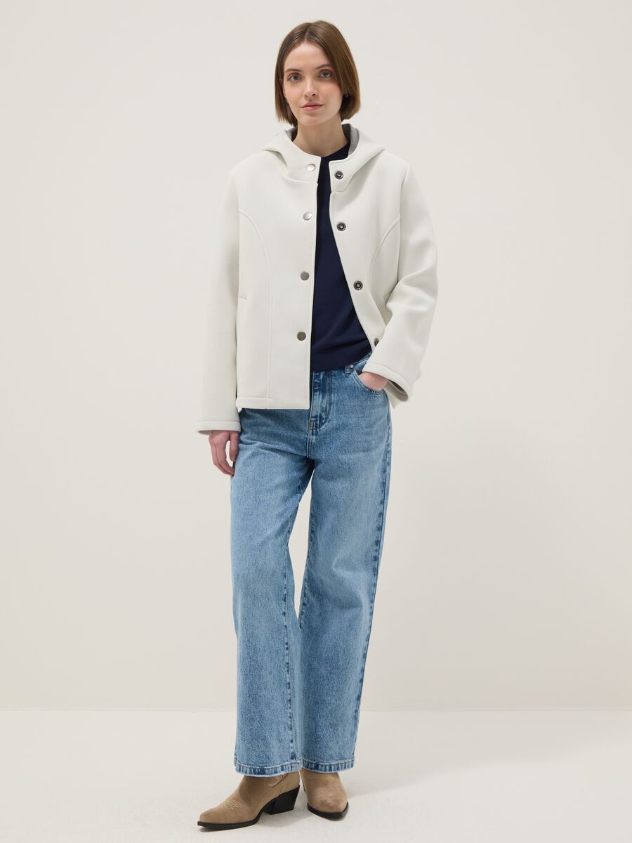 White regular fit jacket with hood and buttons_1