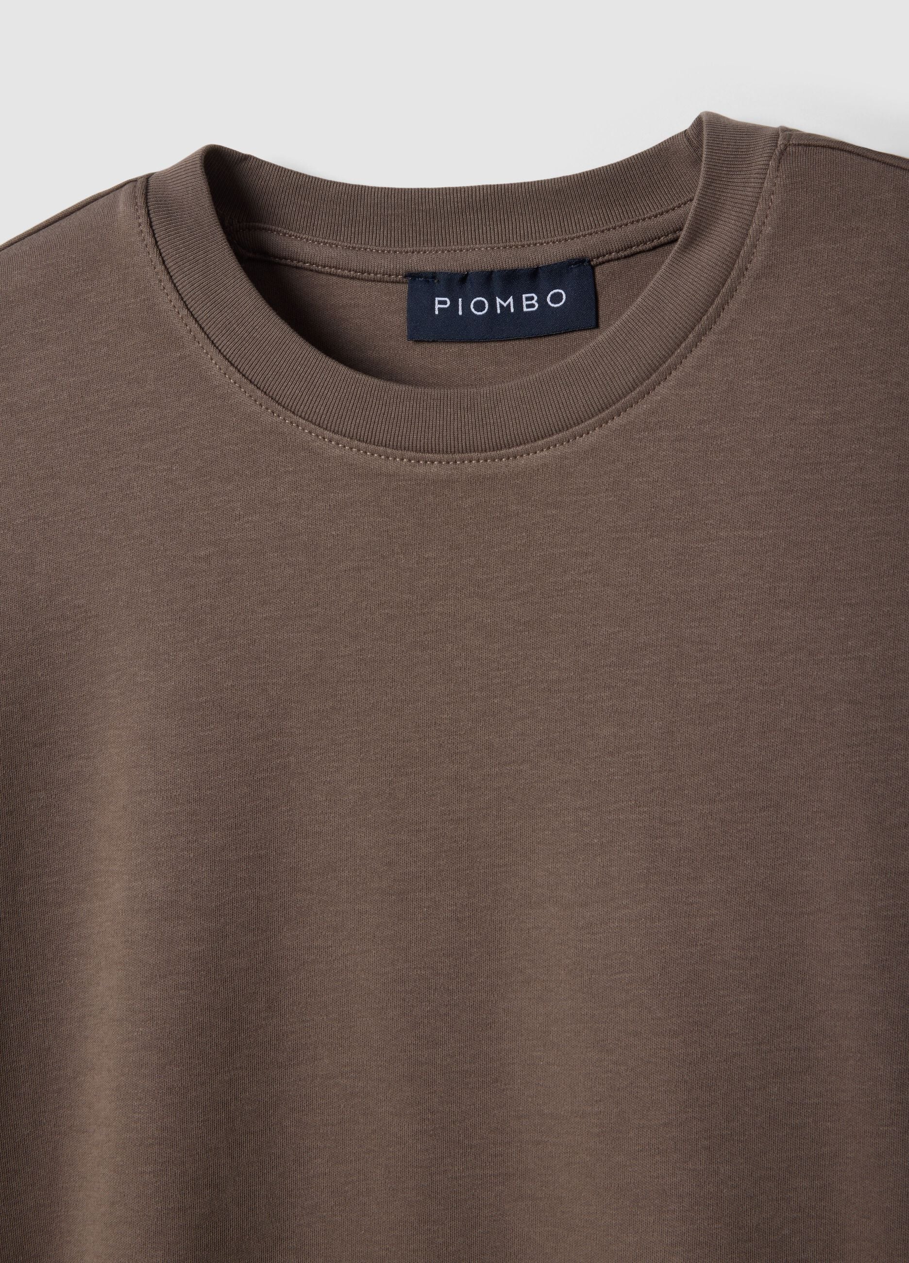 Brown pure cotton regular fit crew-neck T-shirt