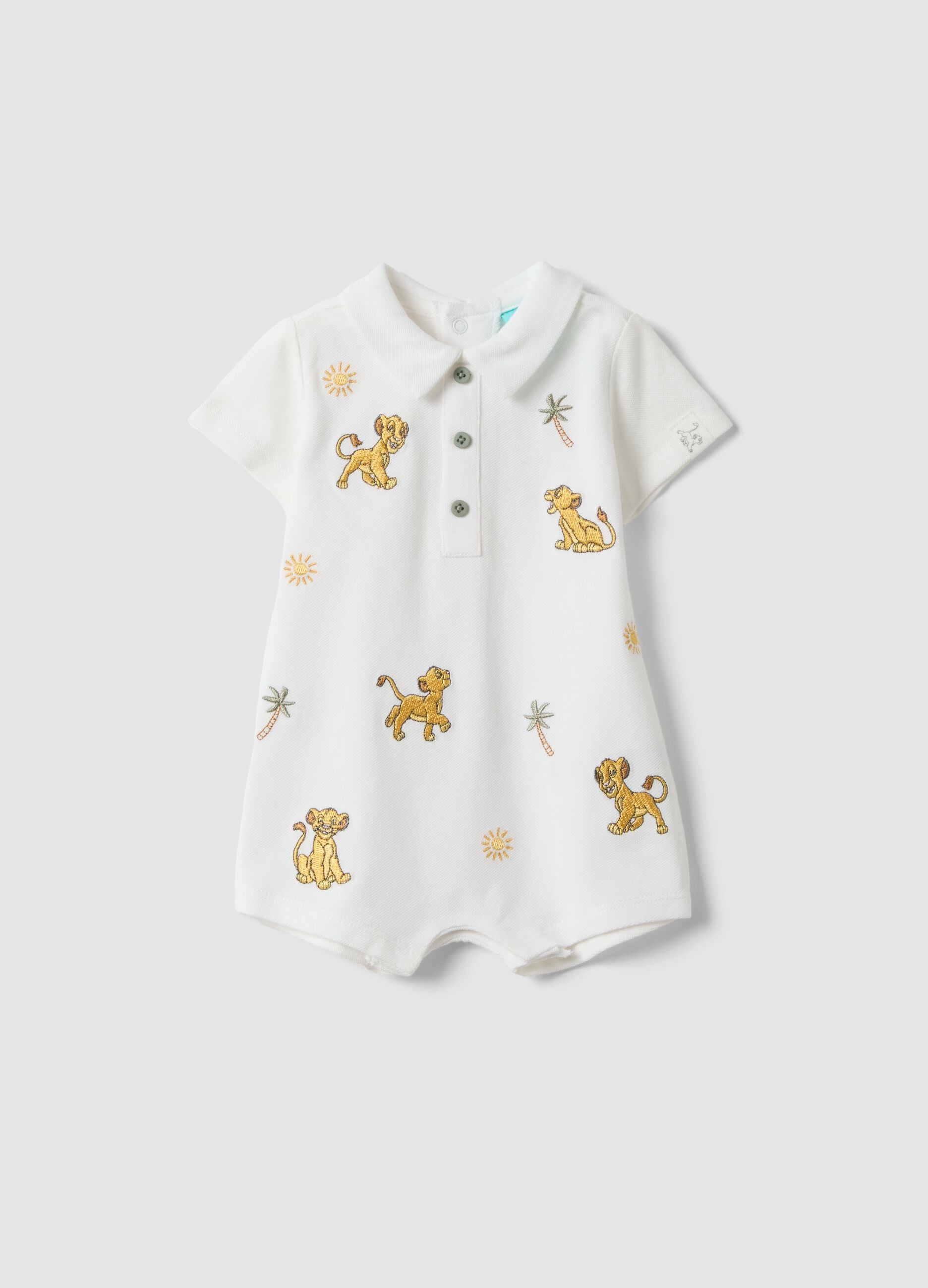 White pure organic cotton romper with collar for babies