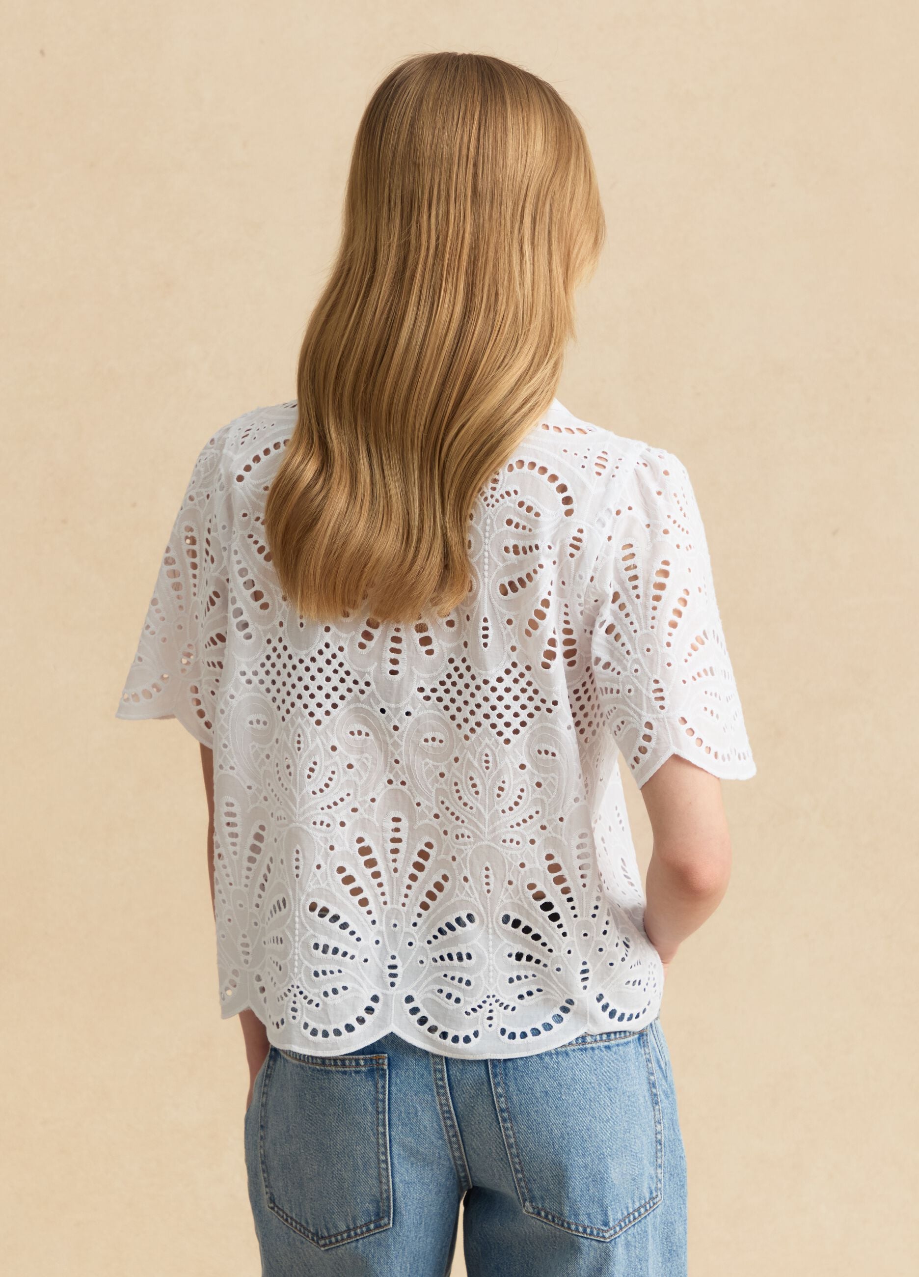 White pure cotton broderie anglaise shirt
