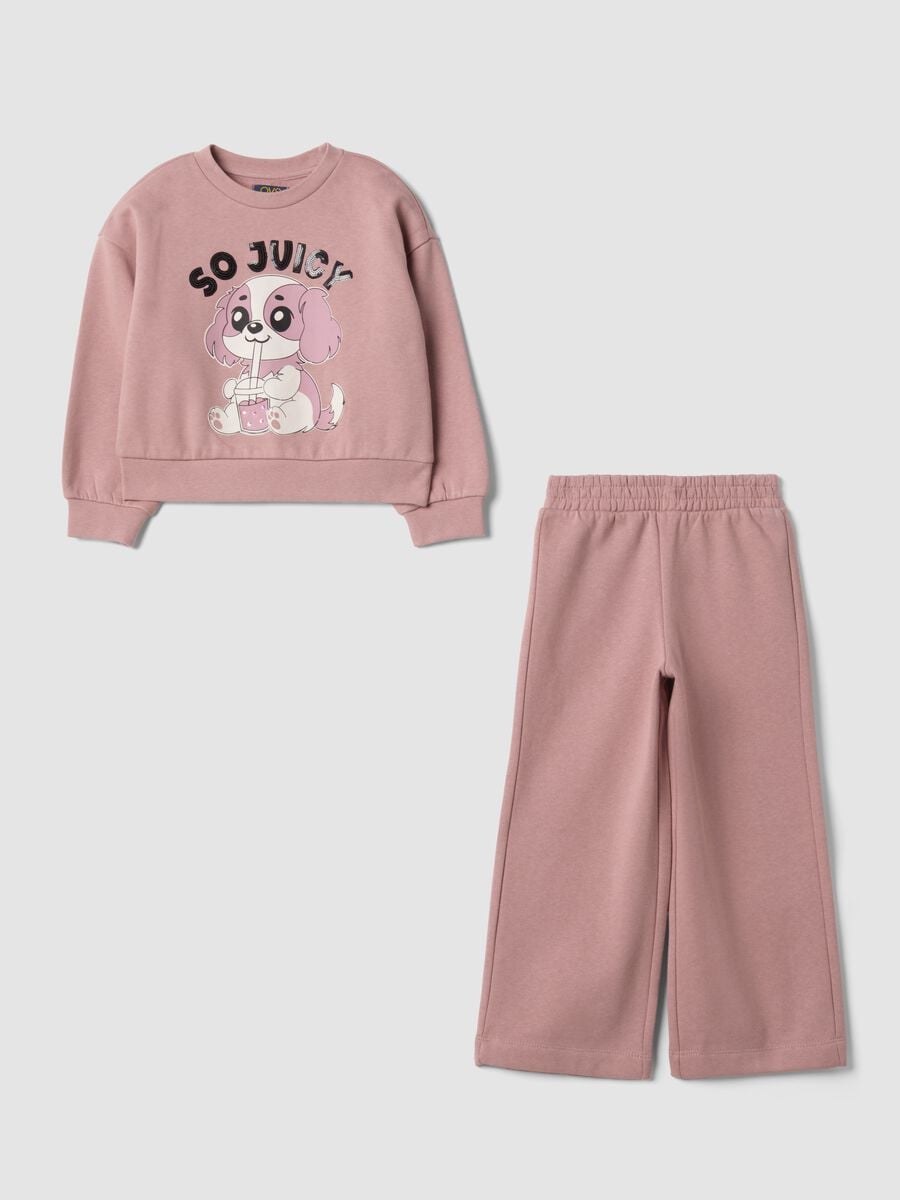 Pink cotton-blend tracksuit with ribbed collar_0