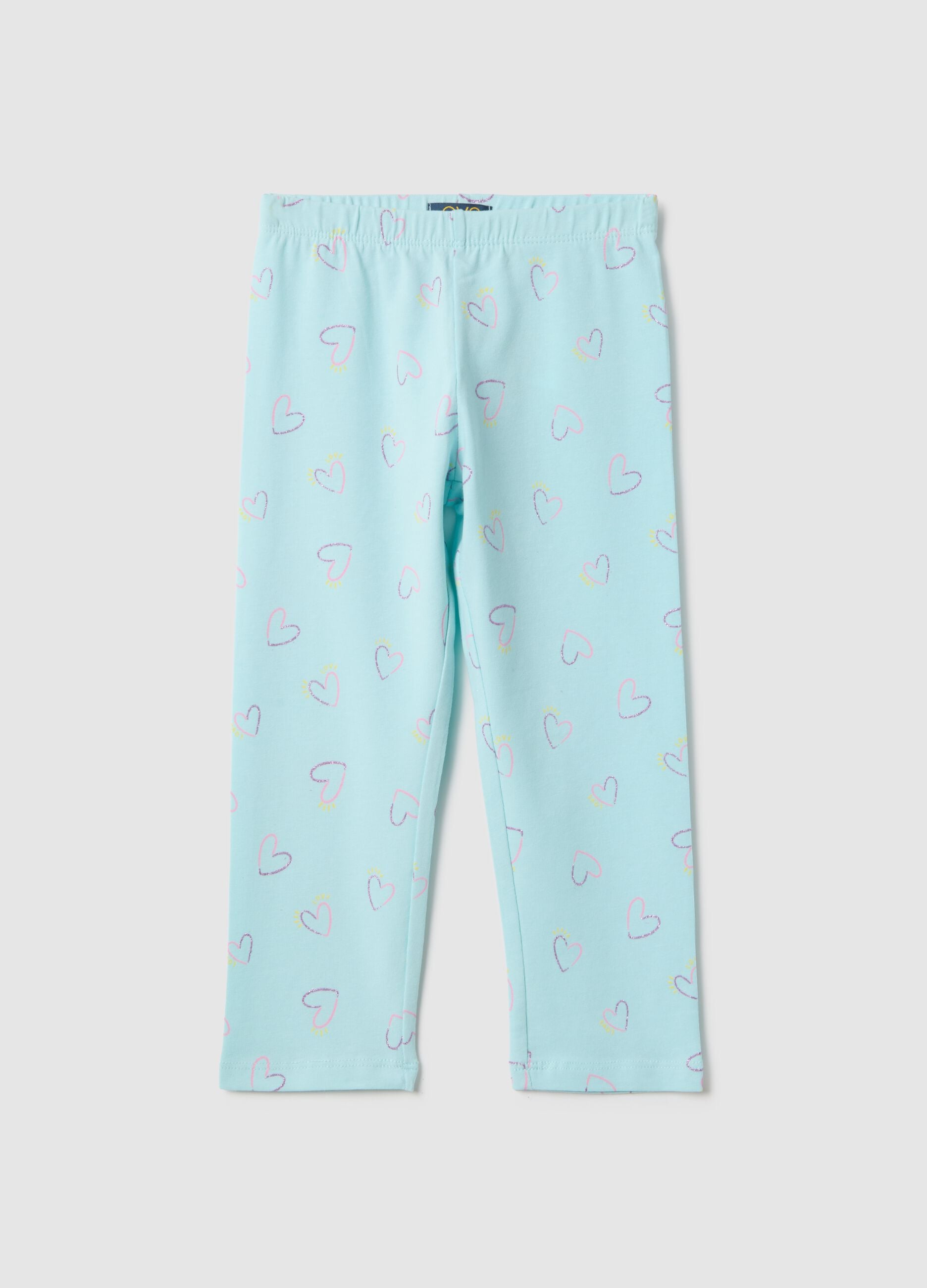 Blue stretch cotton skinny fit leggings for girls with hearts