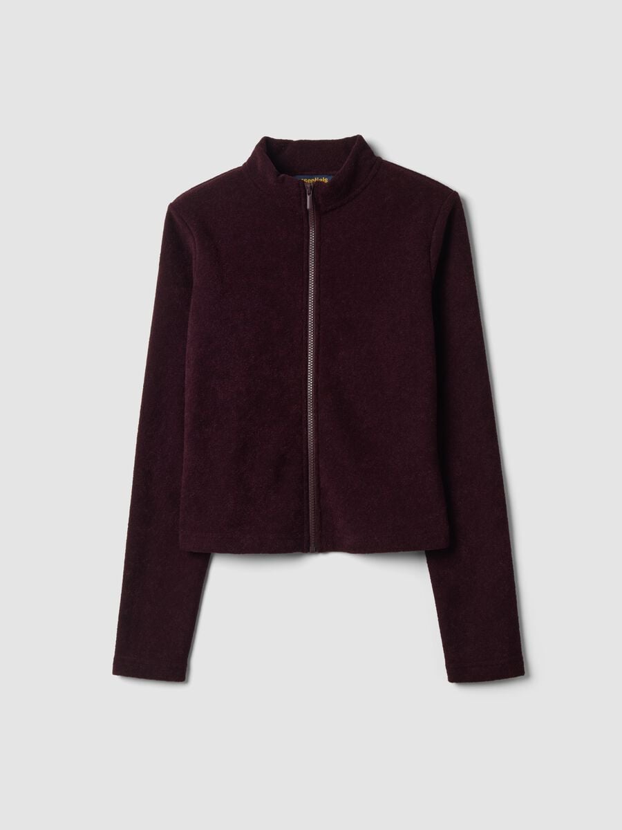 Maglia viola in misto viscosa fleece con girocollo e zip regular fit_0