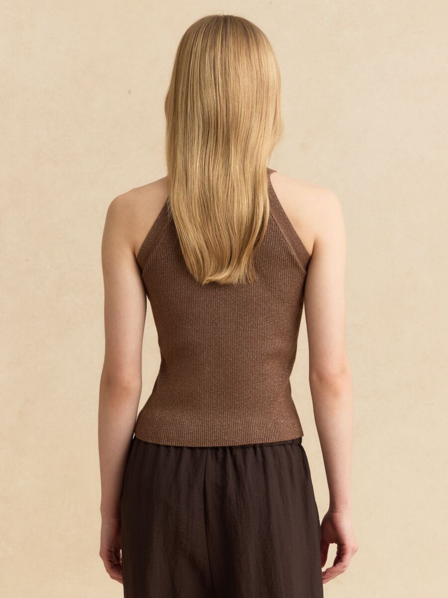 Brown viscose blend fitted tank top_3