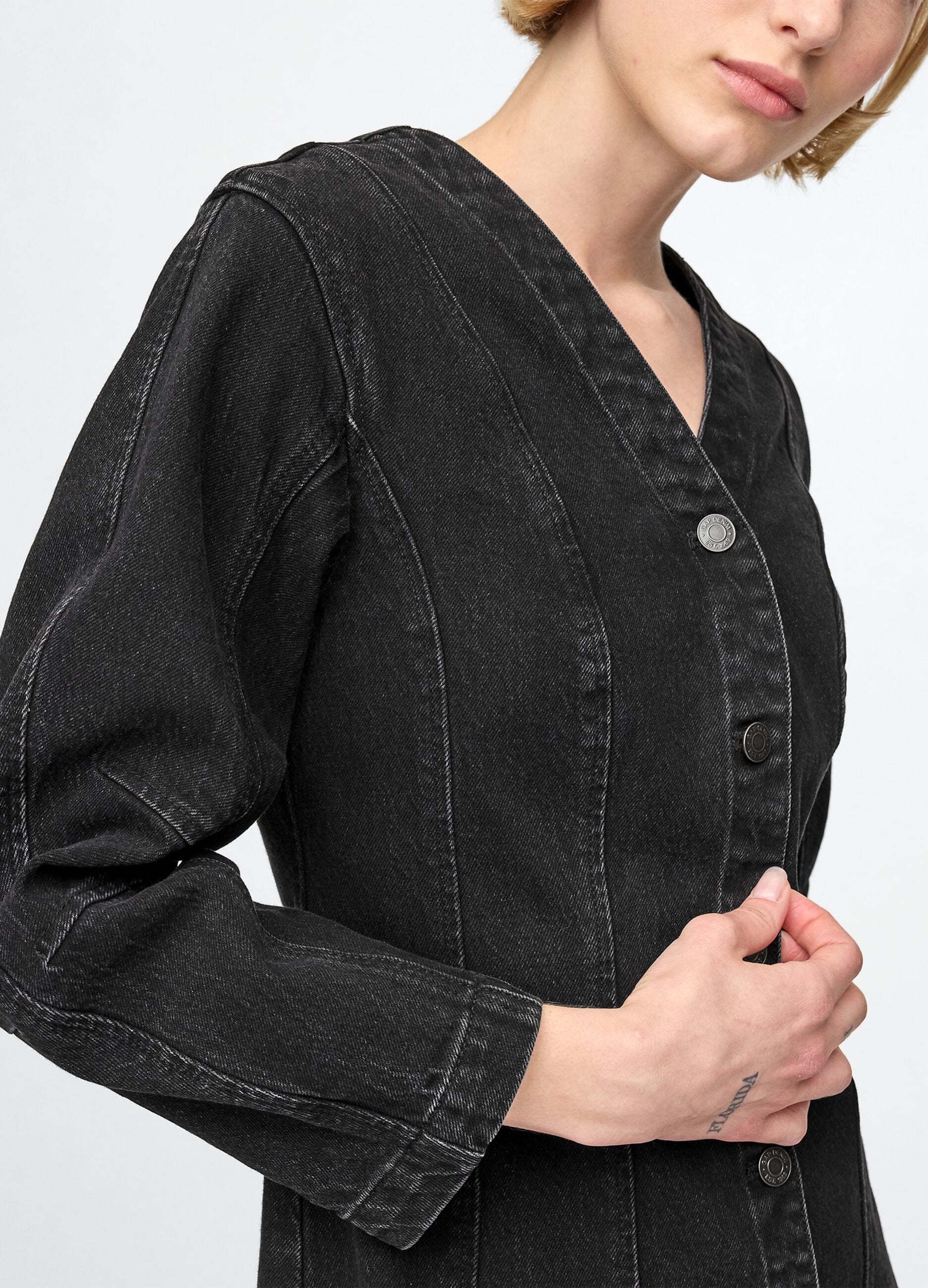 Black Denim Dress with Buttons Gap