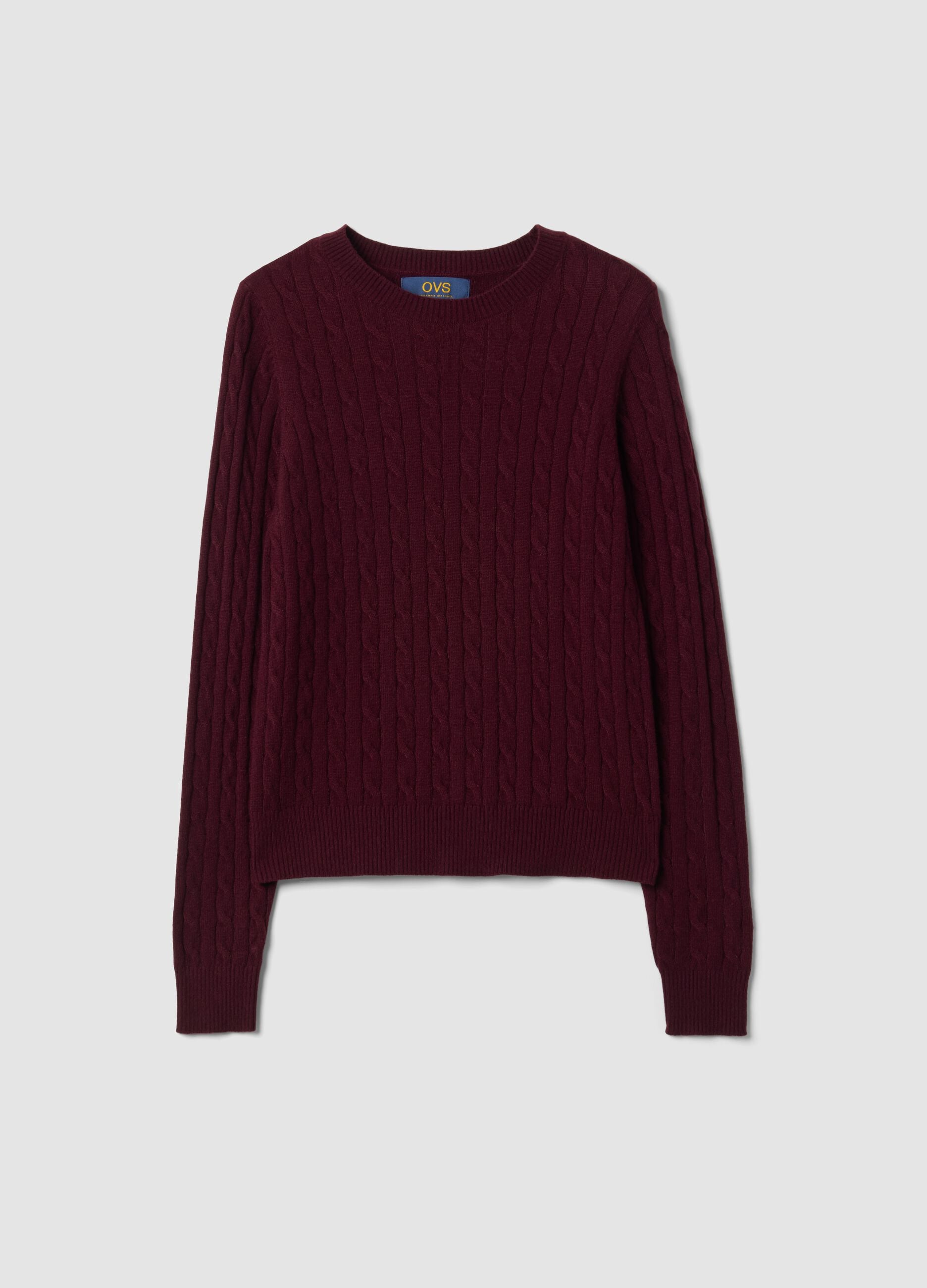Red cable-knit crew neck jumper, regular fit
