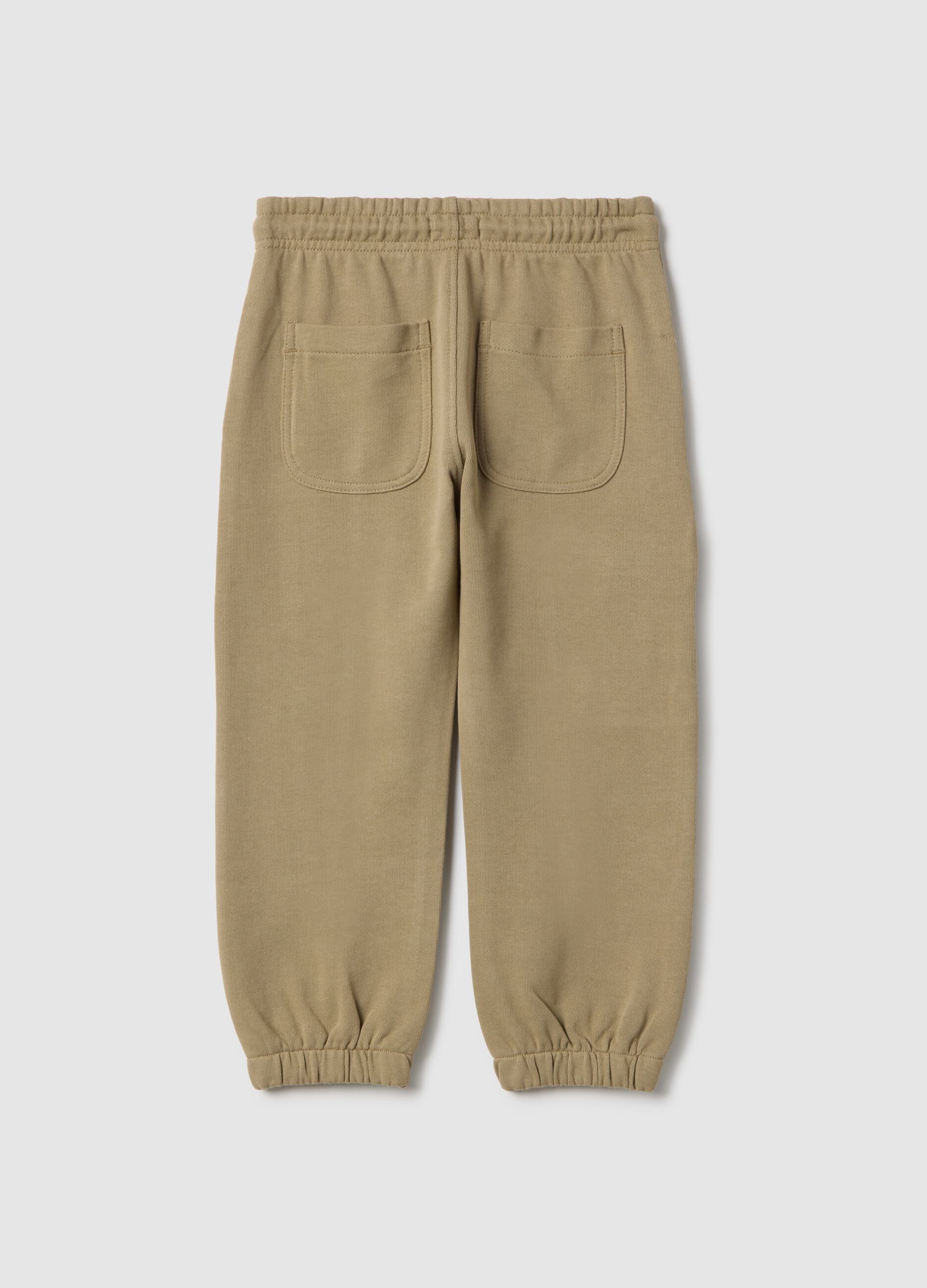 Child's beige jogger trousers in cotton blend, regular fit with elastic
