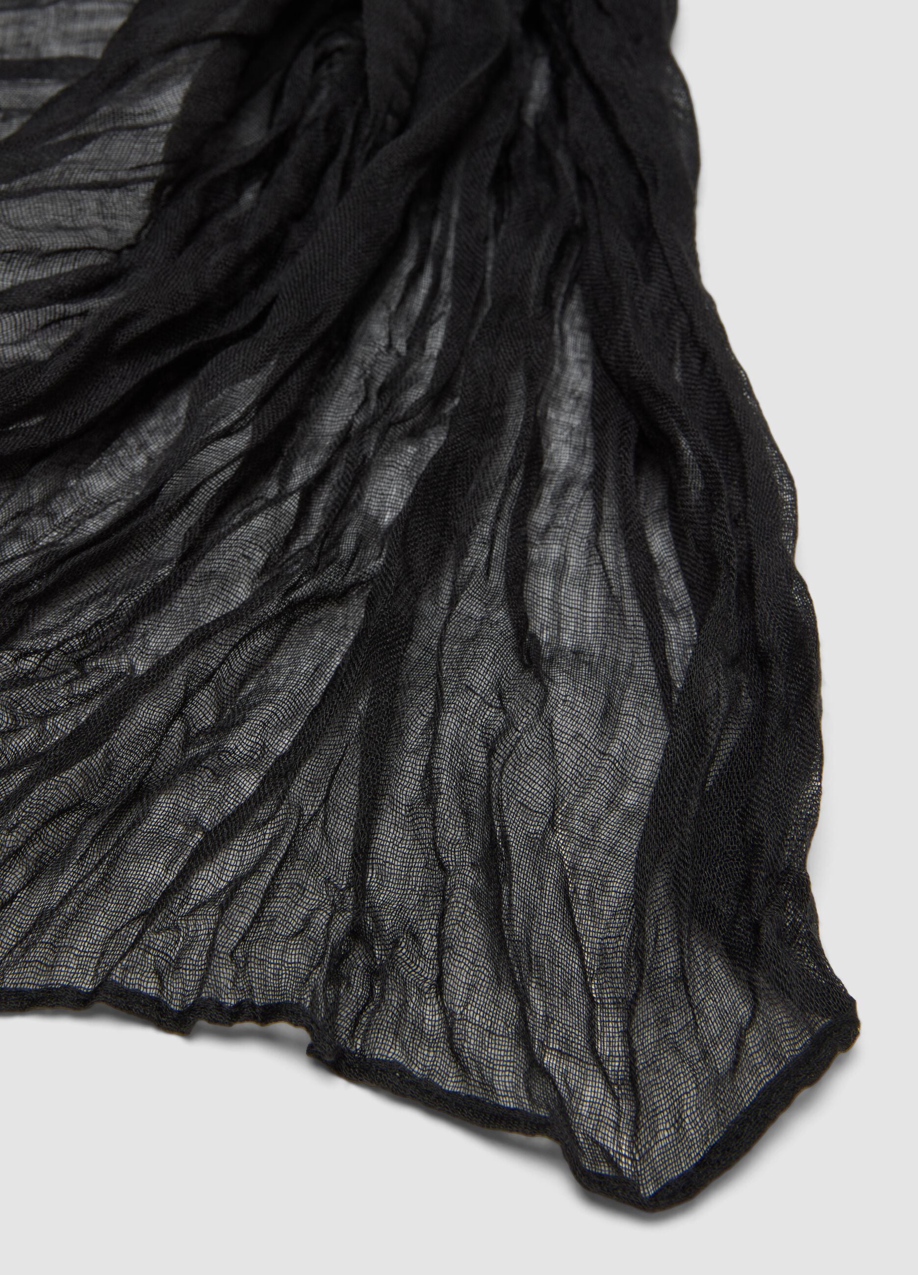 Semi-sheer black crinkle-effect scarf