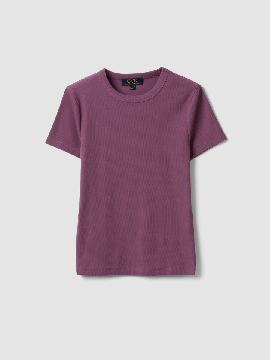 T-shirt fitted a maniche corte in cotone elasticizzato viola_4