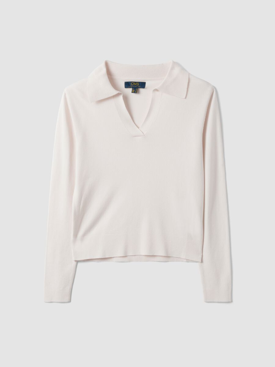 White viscose-blend polo-collar jumper, regular fit_4