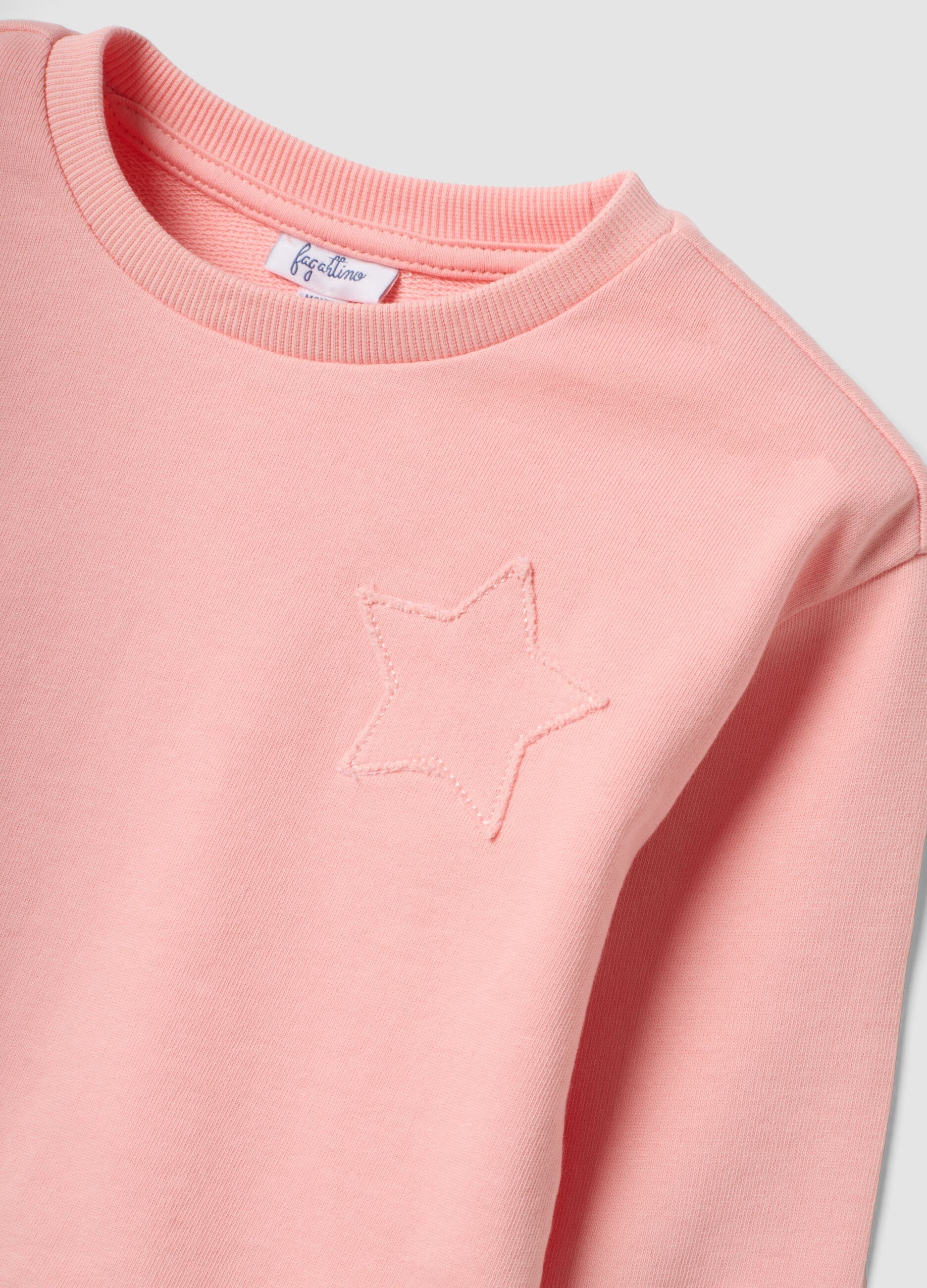 Pink crew-neck sweatshirt in cotton-viscose blend with embroidered star for baby girl