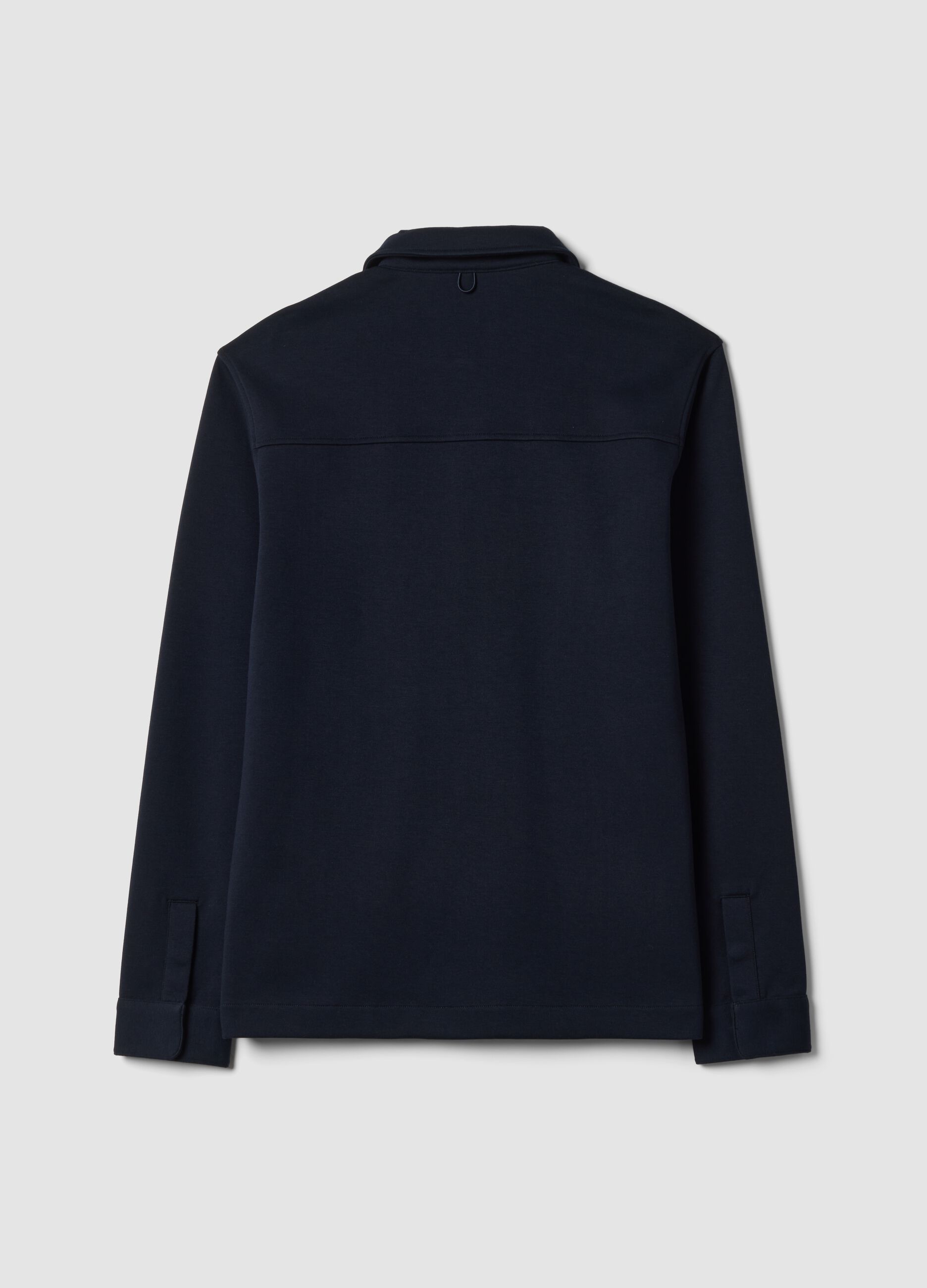 Breathable blue cotton-blend shacket with regular collar and fit