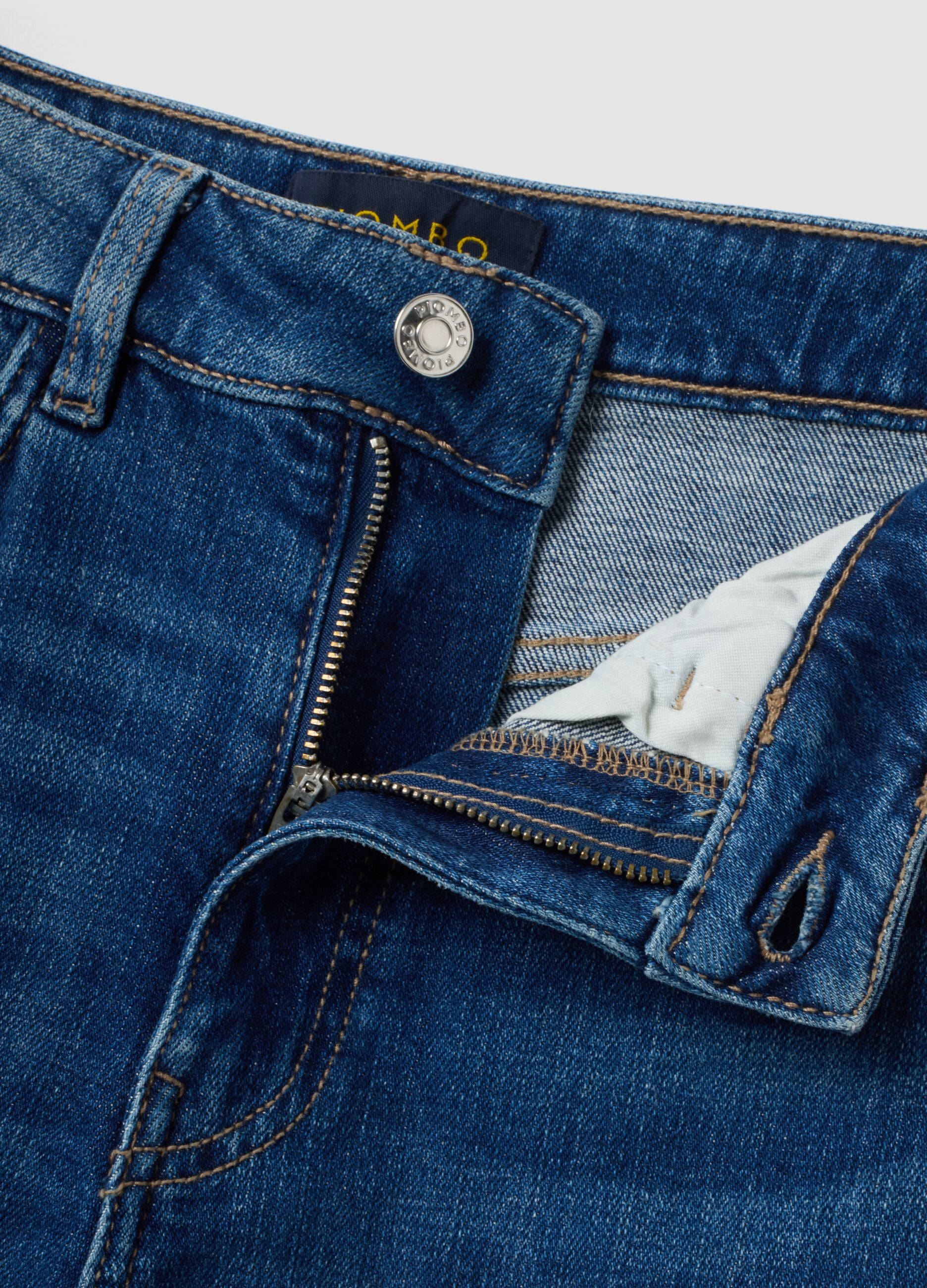 Blue wide-leg stretch cotton jeans