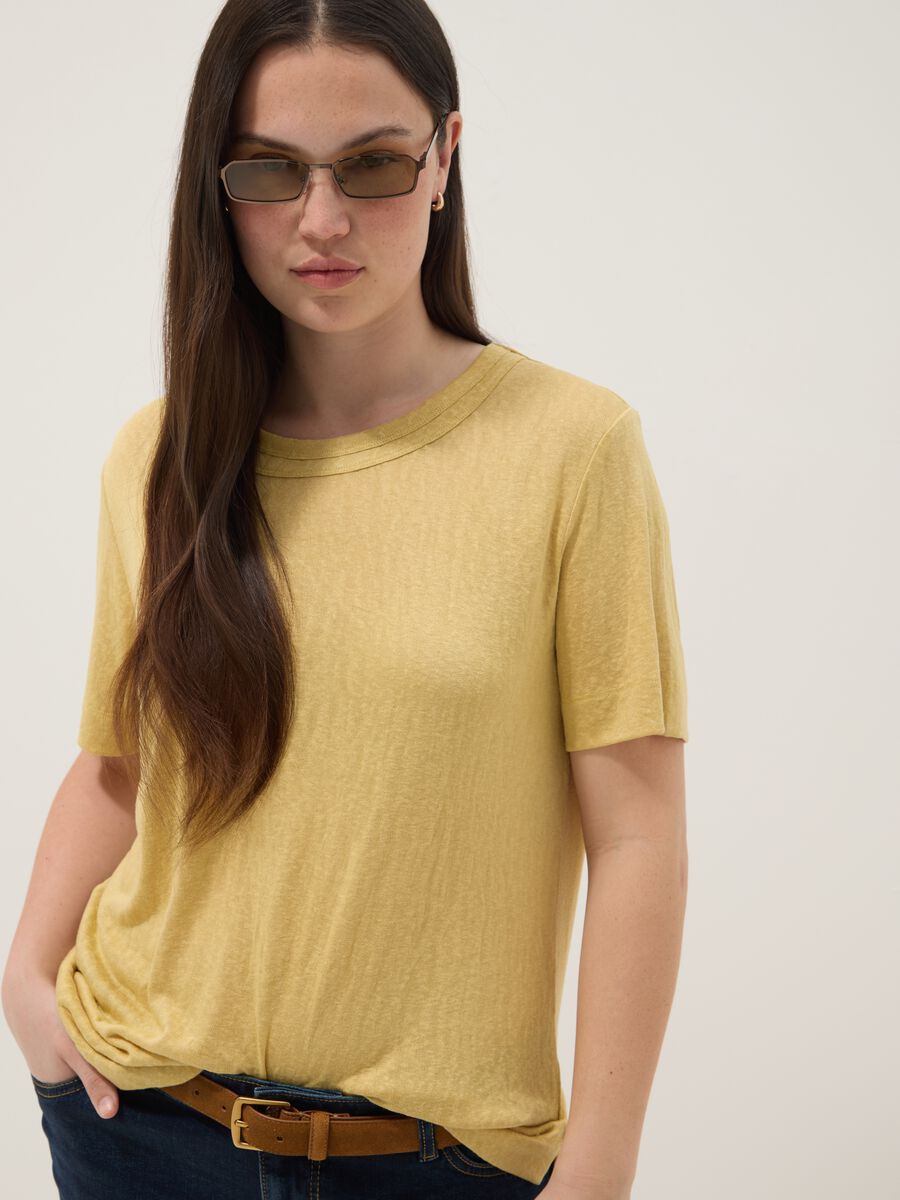 Yellow regular-fit short-sleeve viscose-blend T-shirt_0