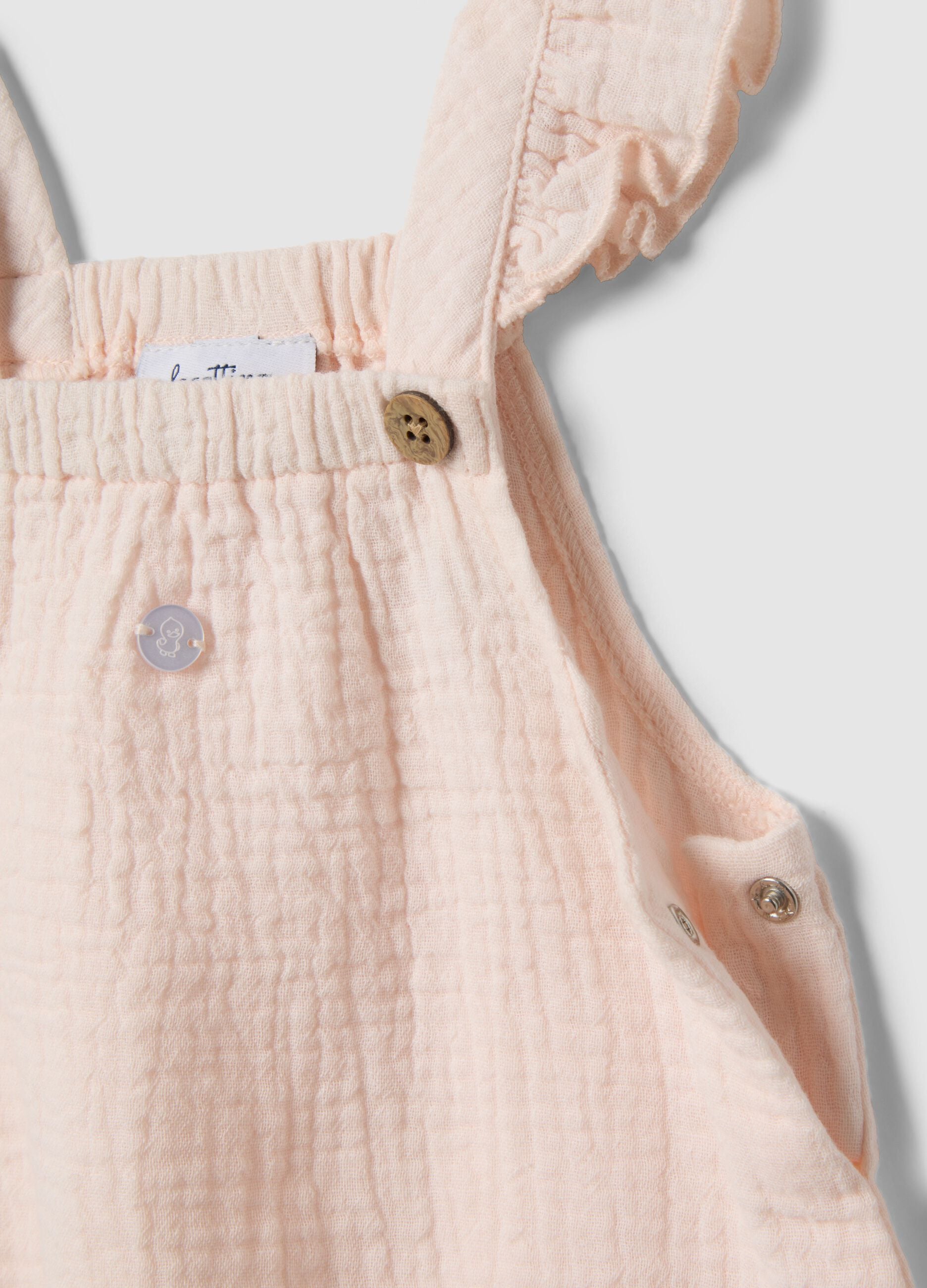 Pink pure cotton baby dungarees, relaxed fit with ruffles