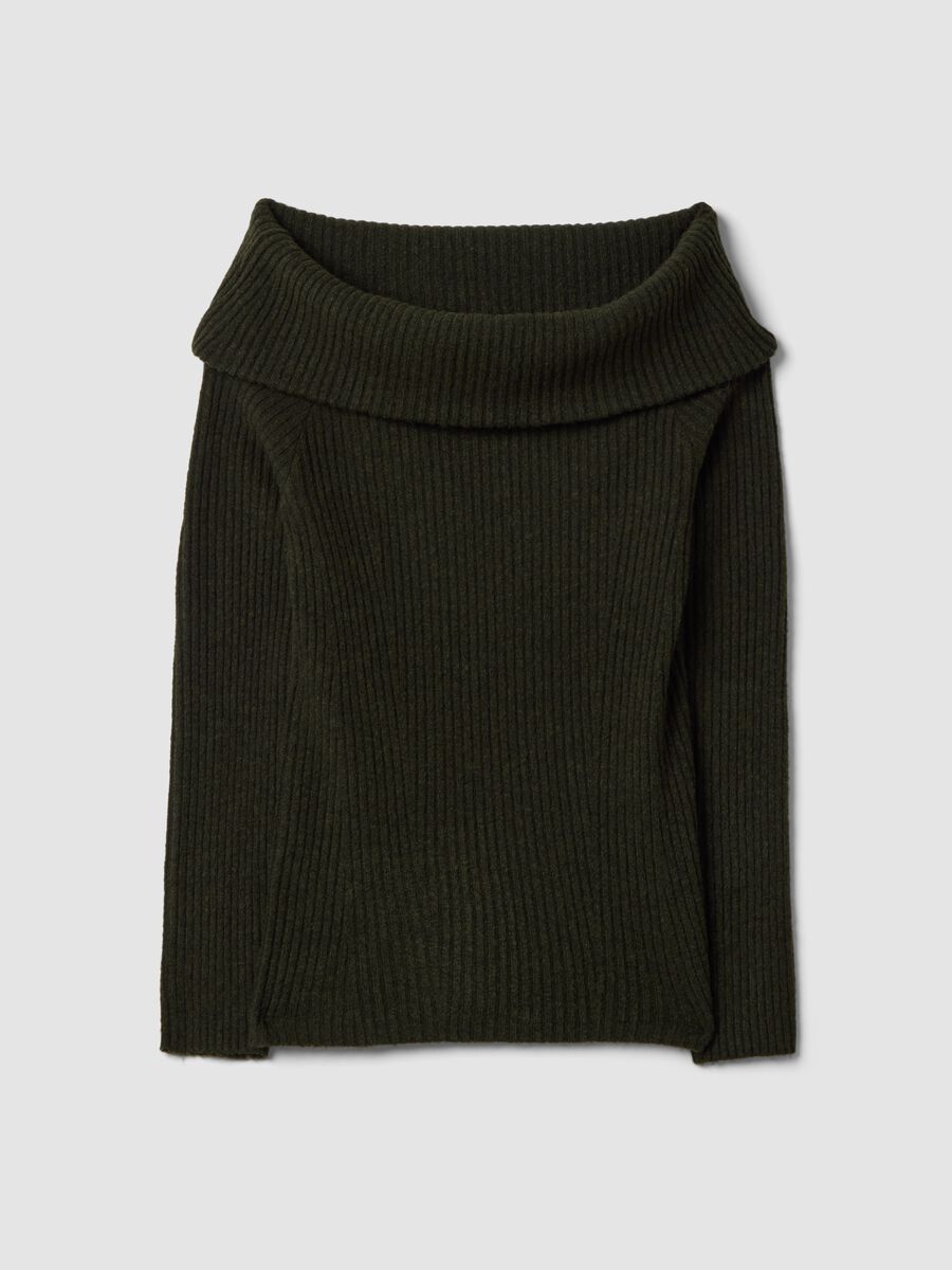 Green fitted stretch-wool boat-neck top_0