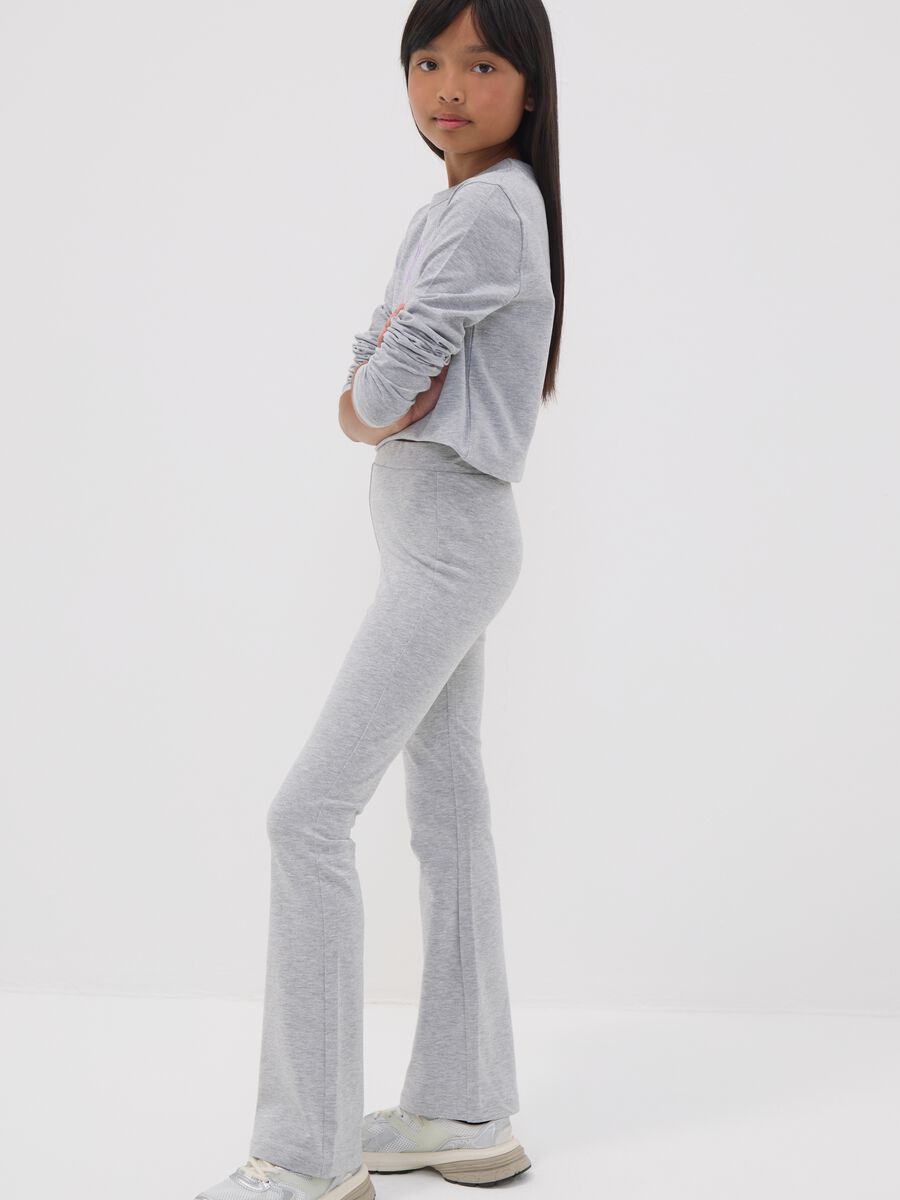 Girls&rsquo; grey flared leggings in stretch organic cotton_0